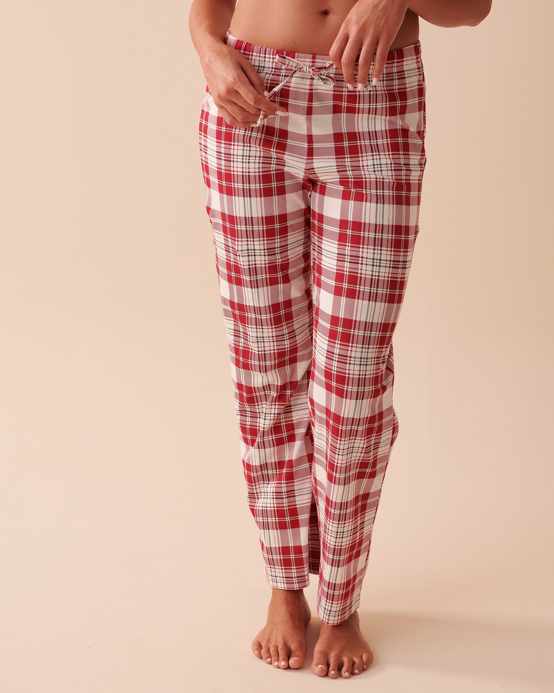LA VIE EN ROSE Plaid Cotton PJ Set Red and White Plaid 40400057 - View4