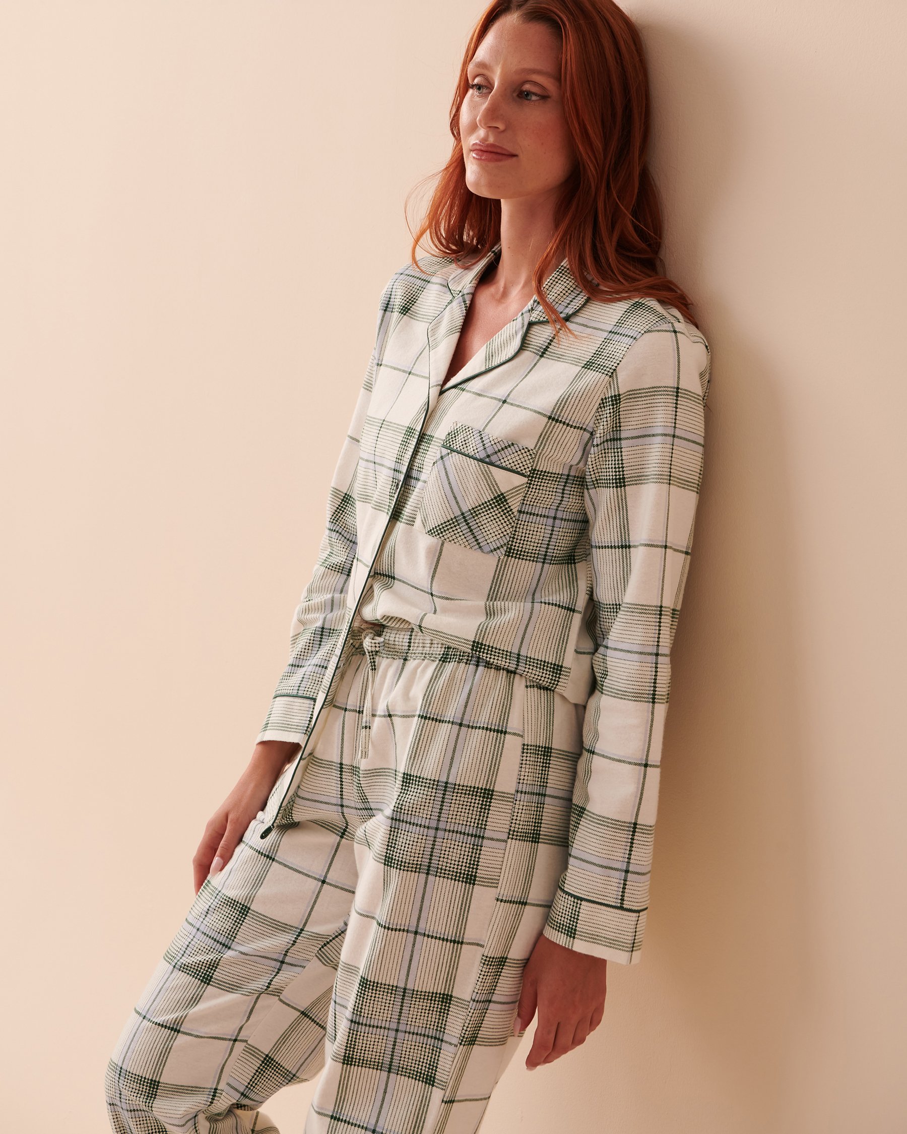 LA VIE EN ROSE Plaid Flannel PJ Set Blue and White Plaid 40400055 - View1