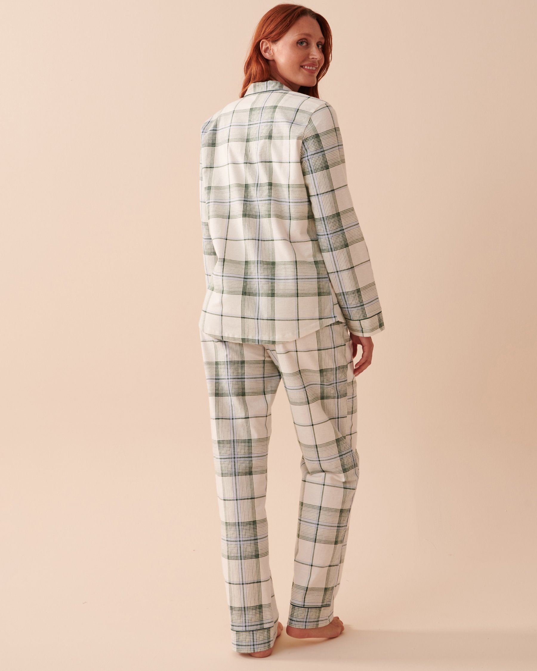 LA VIE EN ROSE Plaid Flannel PJ Set Blue and White Plaid 40400055 - View2