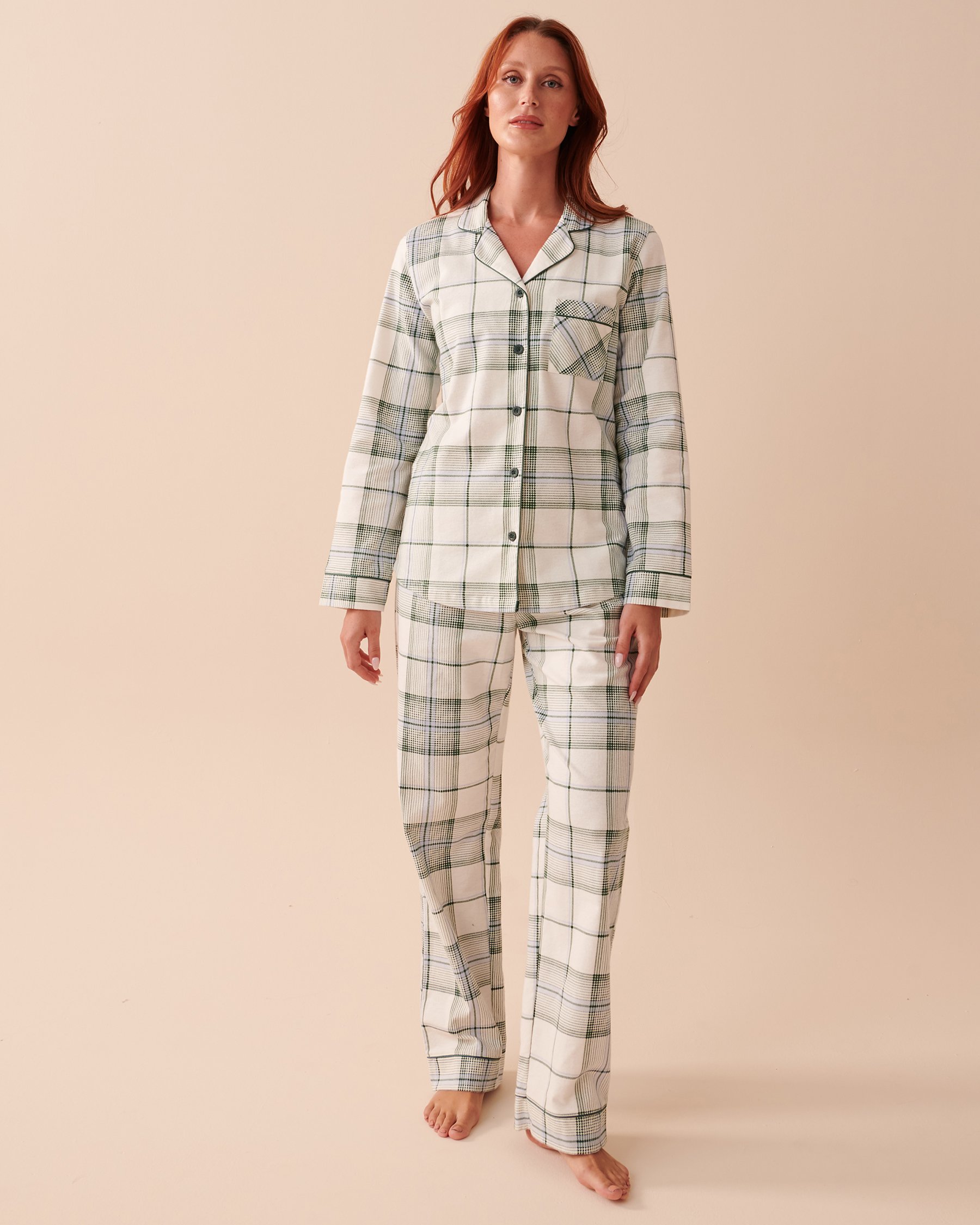 LA VIE EN ROSE Plaid Flannel PJ Set Blue and White Plaid 40400055 - View3