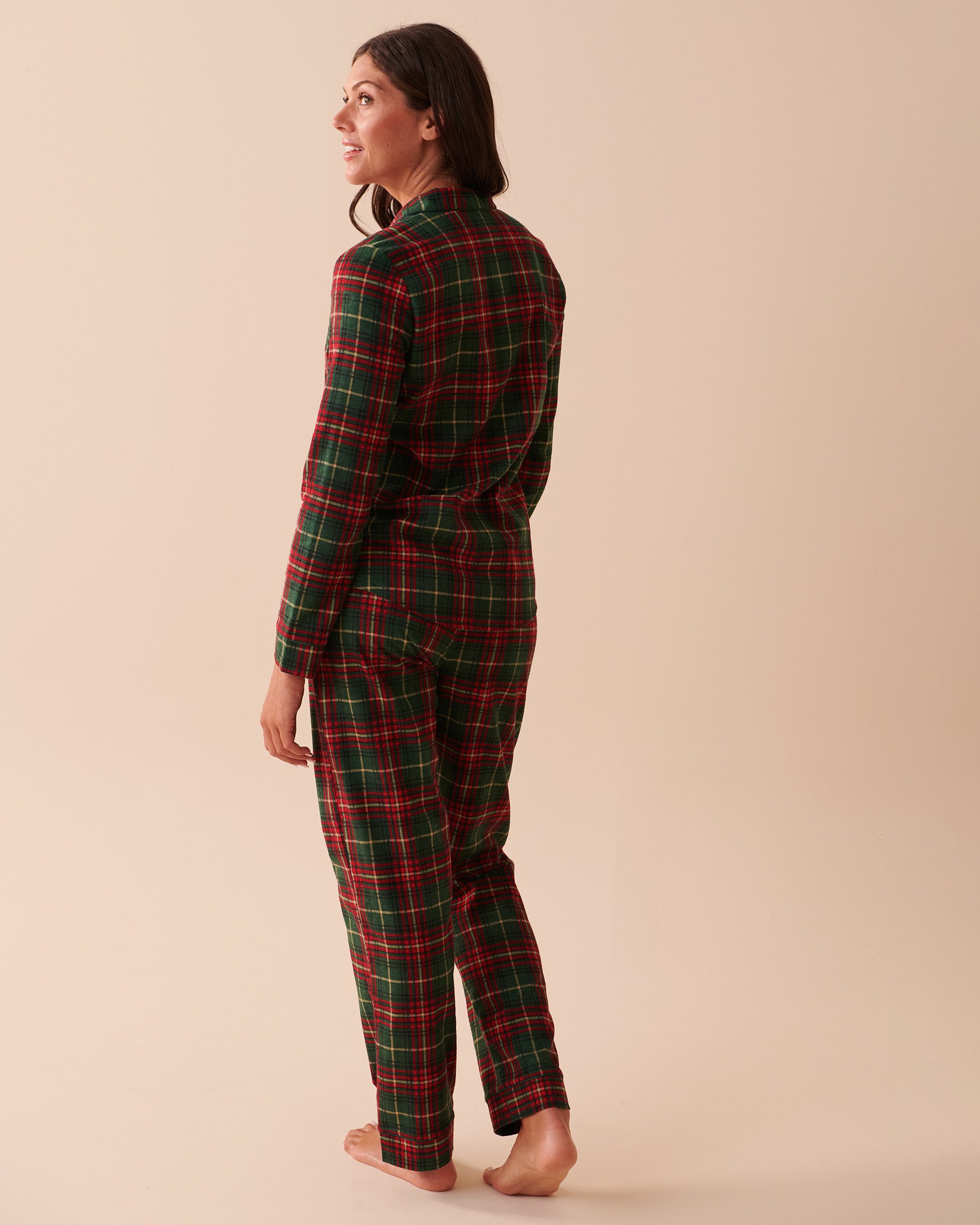 LA VIE EN ROSE Plaid Flannel PJ Set Crimson Green Plaid 40400055 - View2