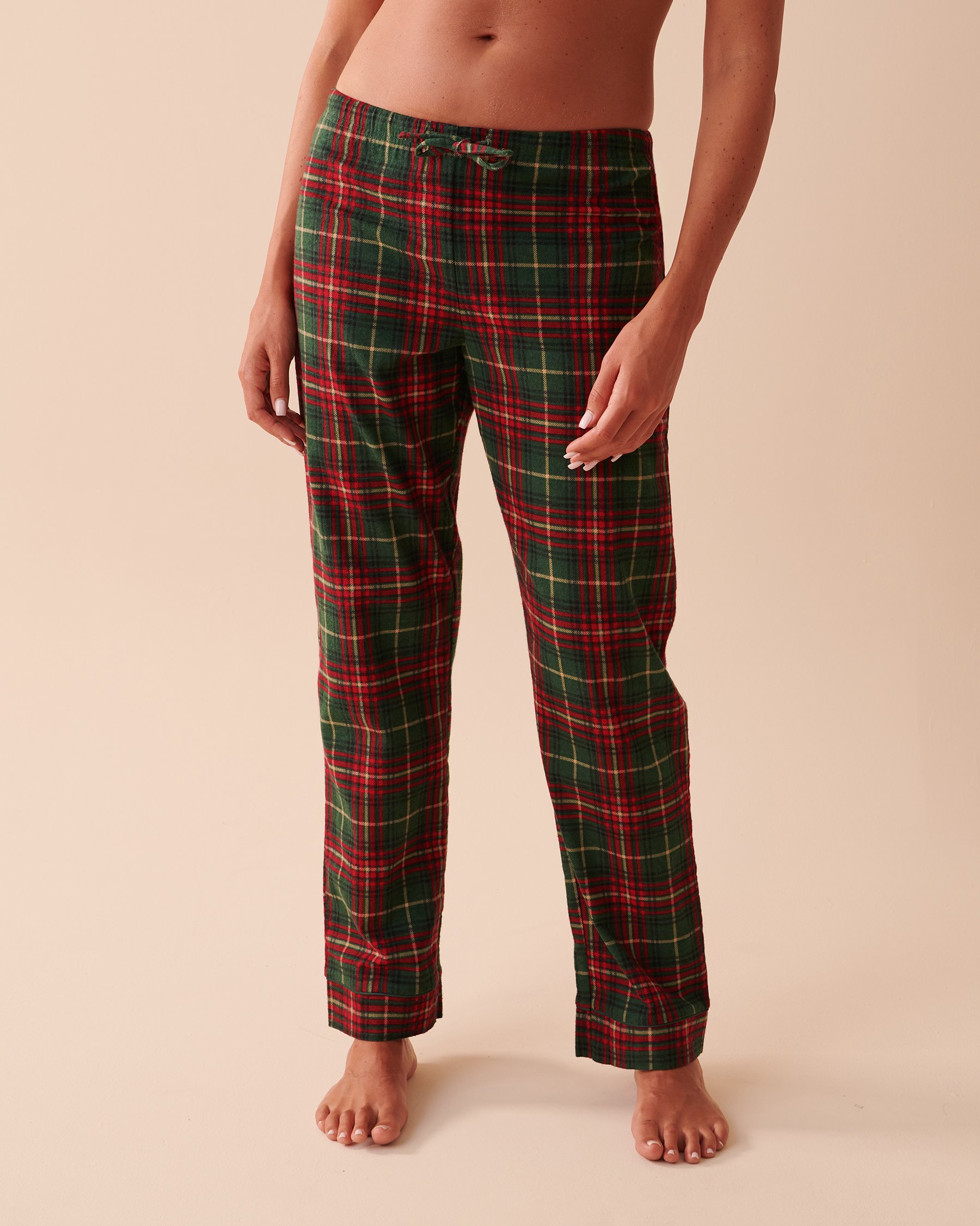 LA VIE EN ROSE Plaid Flannel PJ Set Crimson Green Plaid 40400055 - View4
