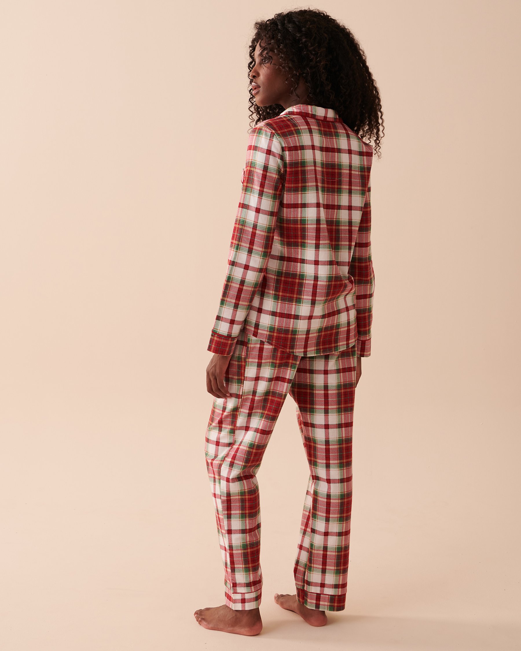 LA VIE EN ROSE Plaid Flannel PJ Set Mistletoe Plaid 40400055 - View2