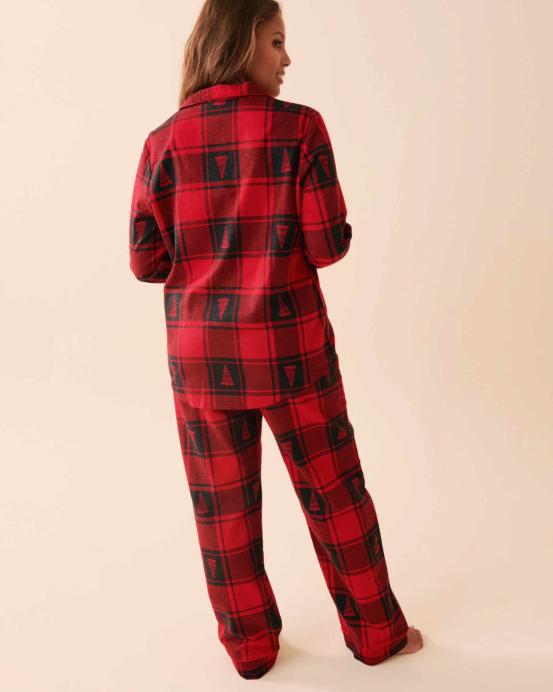 LA VIE EN ROSE Plaid Flannel PJ Set Red Fir Plaid 40400055 - View3
