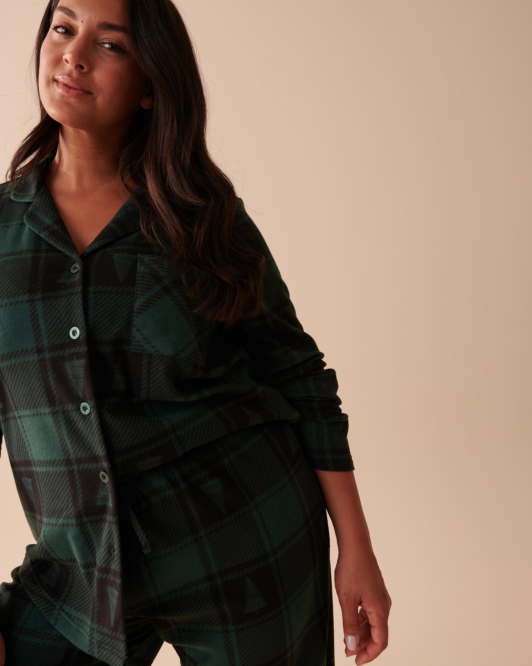 LA VIE EN ROSE Plaid Micropolar PJ Set Evergreen Plaid 40400054 - View10