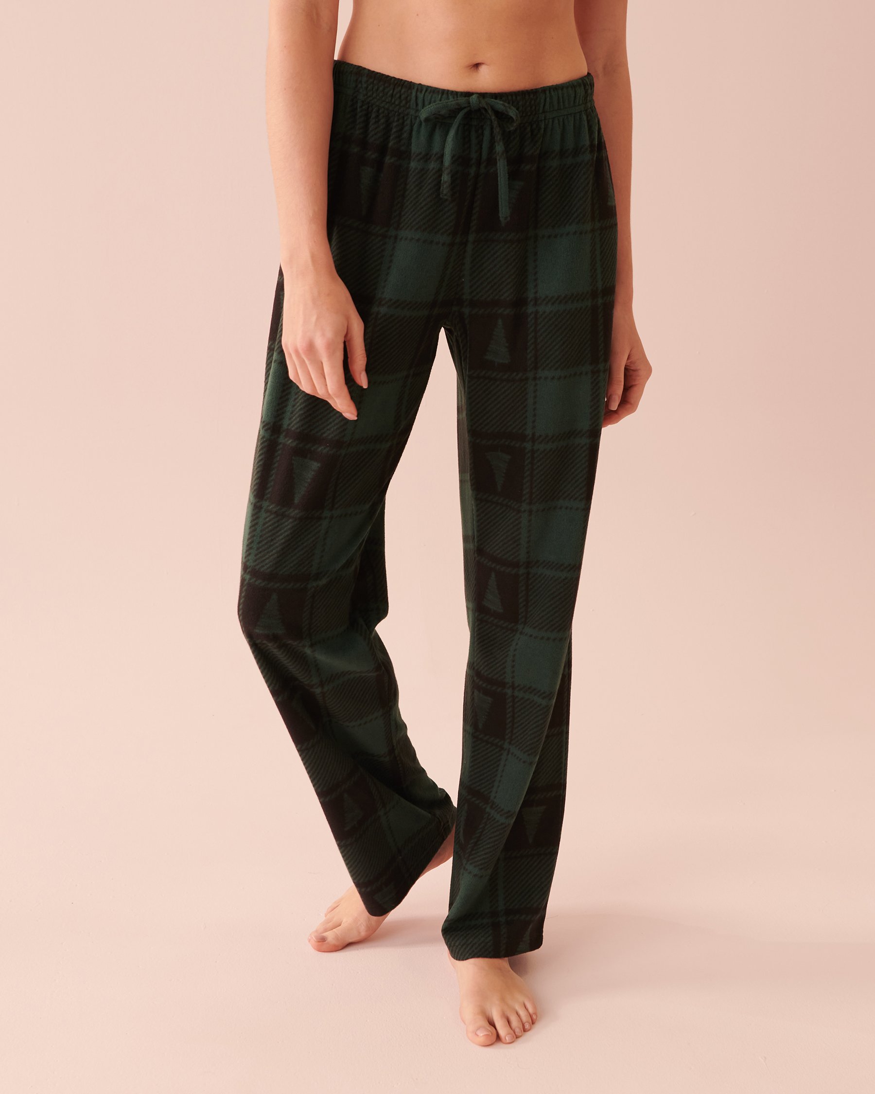 LA VIE EN ROSE Plaid Micropolar PJ Set Evergreen Plaid 40400054 - View7