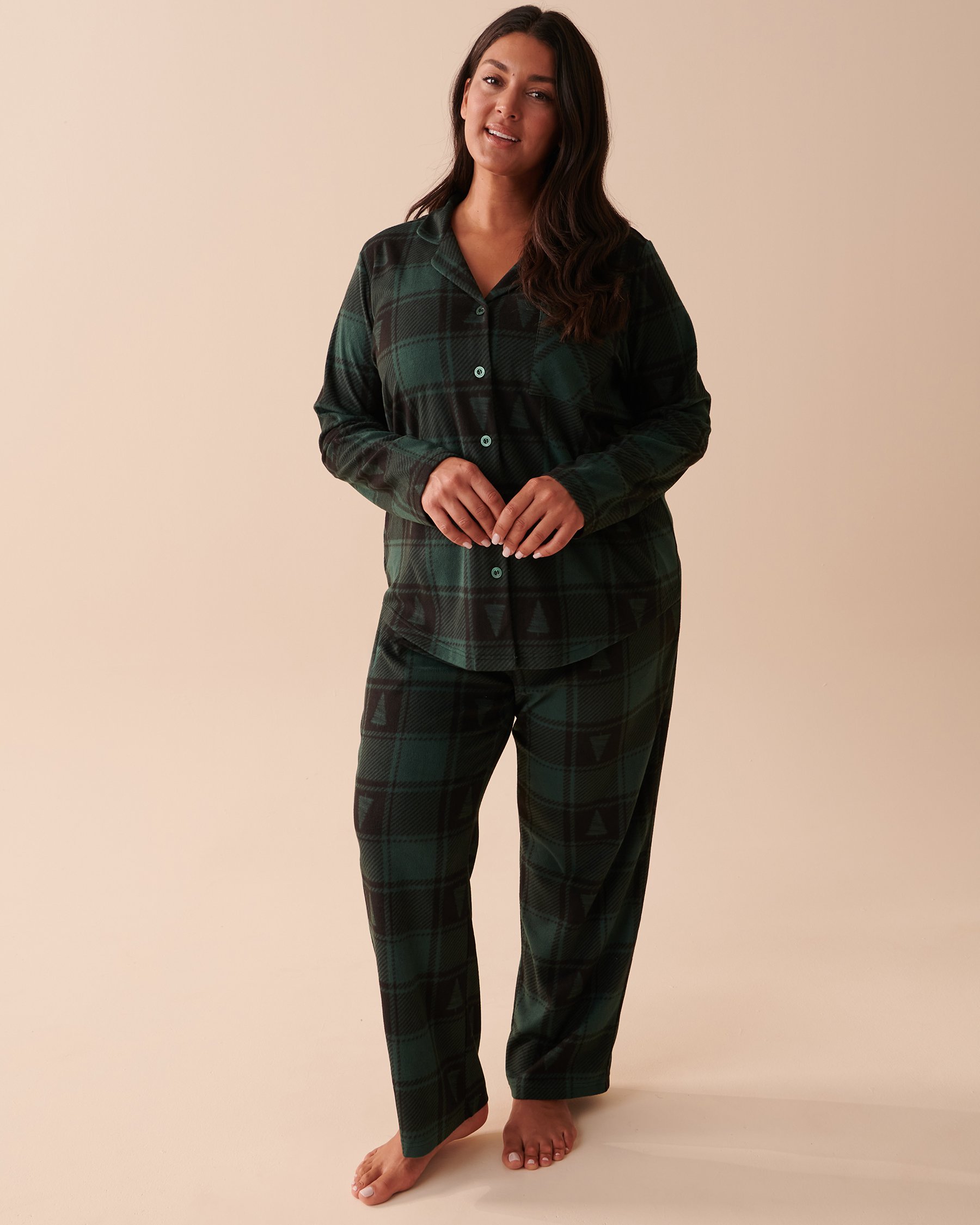 LA VIE EN ROSE Plaid Micropolar PJ Set Evergreen Plaid 40400054 - View8