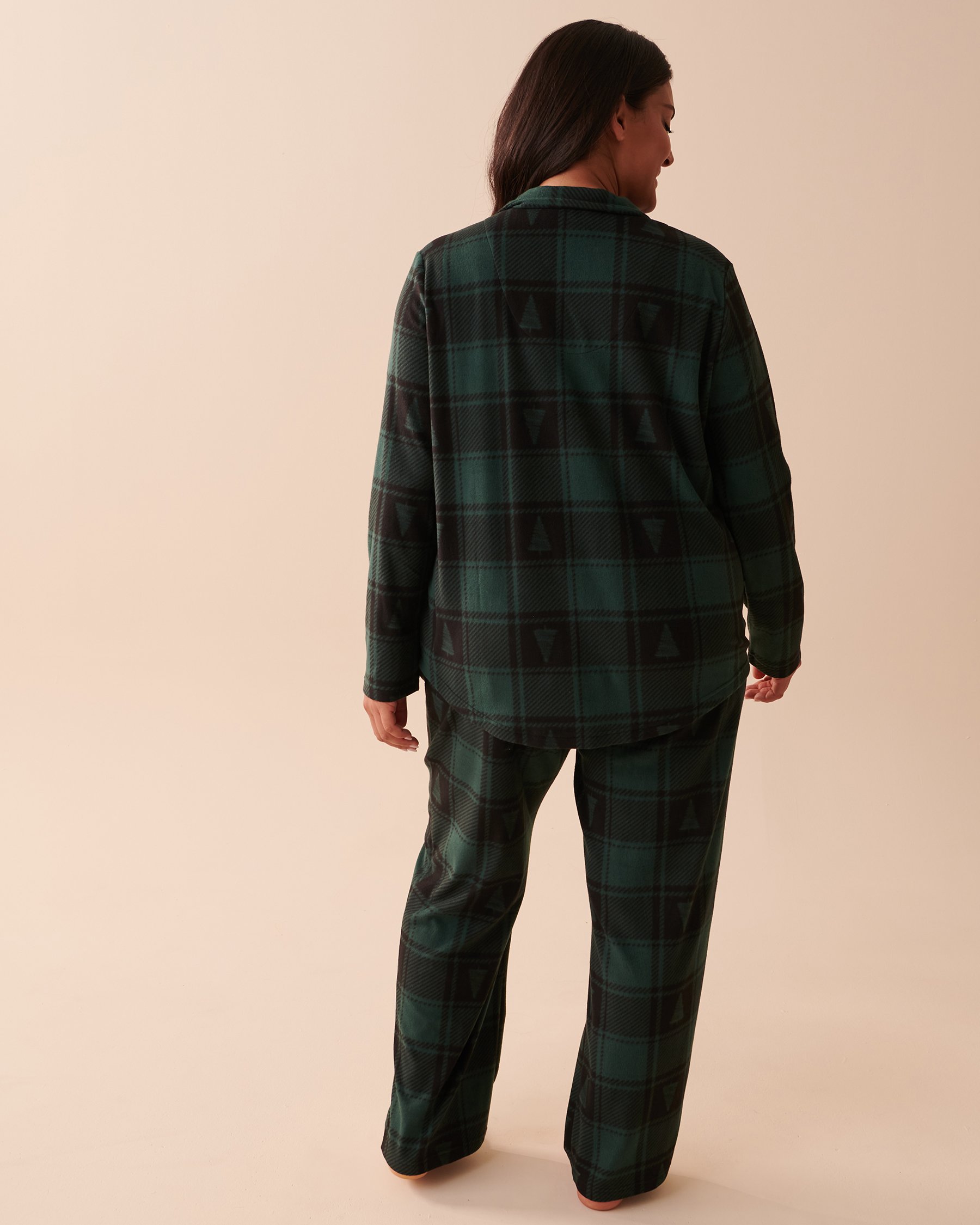 LA VIE EN ROSE Plaid Micropolar PJ Set Evergreen Plaid 40400054 - View9