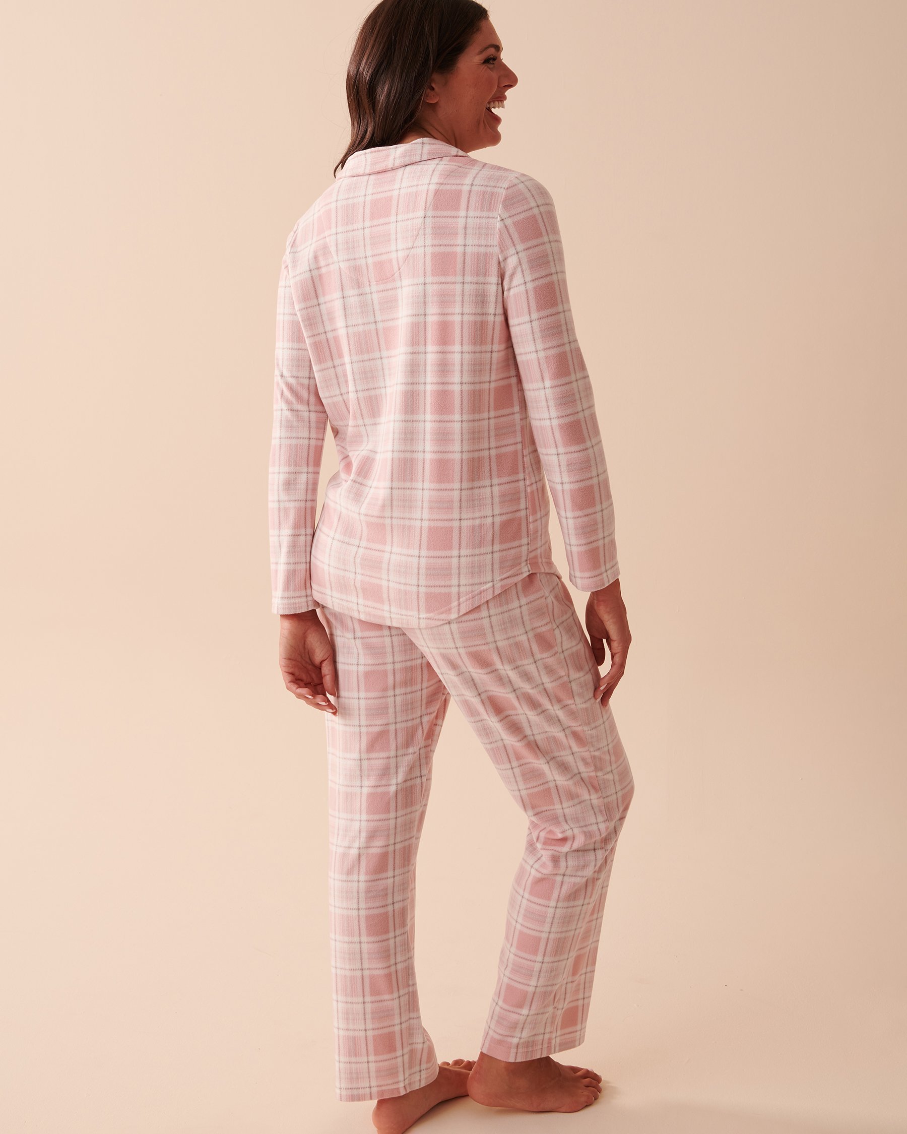 LA VIE EN ROSE Plaid Micropolar PJ Set Pink Plaid 40400054 - View2
