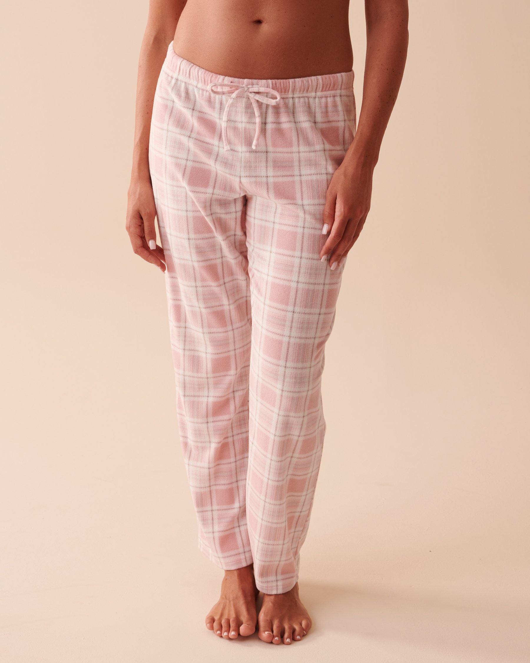 LA VIE EN ROSE Plaid Micropolar PJ Set Pink Plaid 40400054 - View4