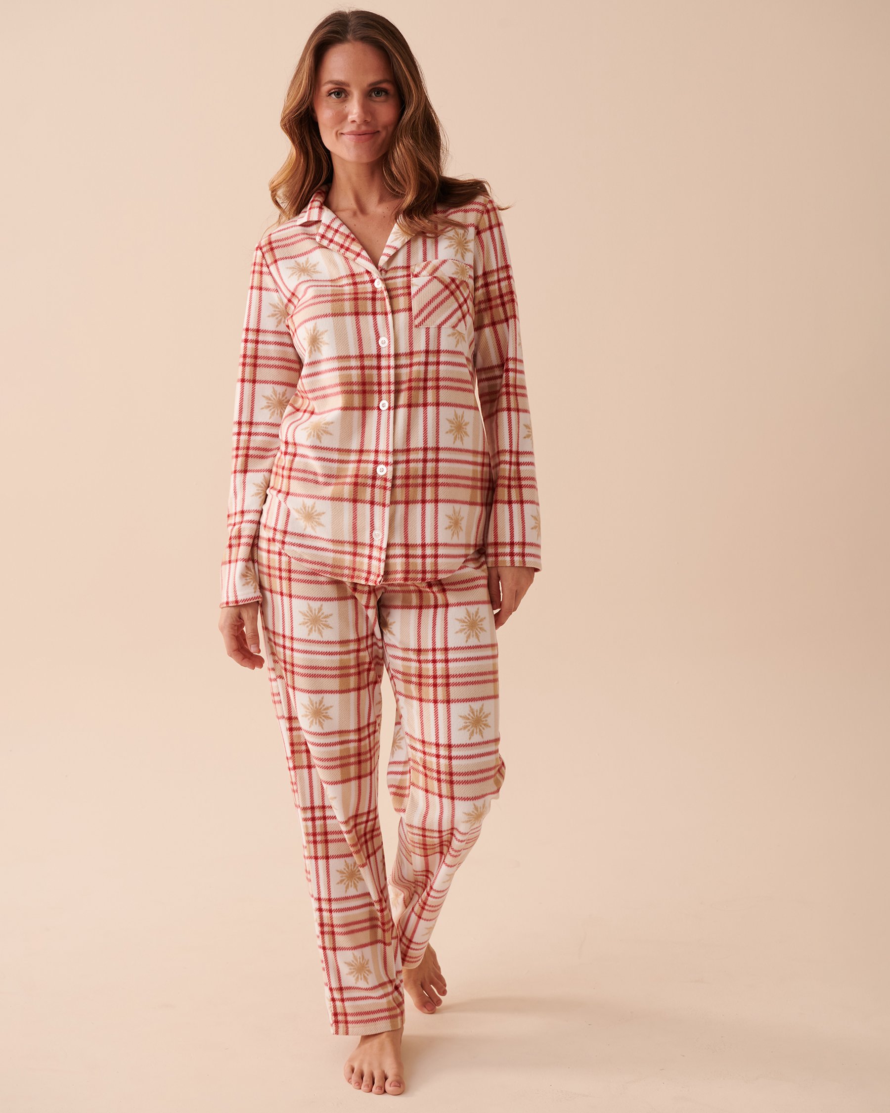 LA VIE EN ROSE Plaid Micropolar PJ Set Salted Caramel Plaid 40400054 - View1