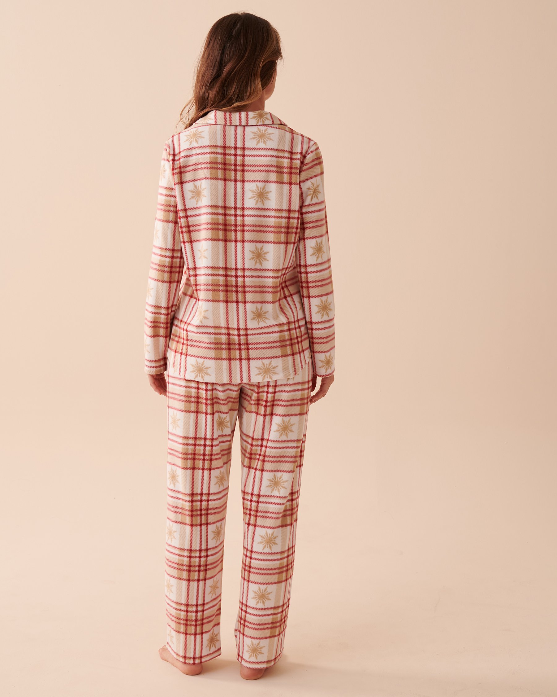 LA VIE EN ROSE Plaid Micropolar PJ Set Salted Caramel Plaid 40400054 - View3
