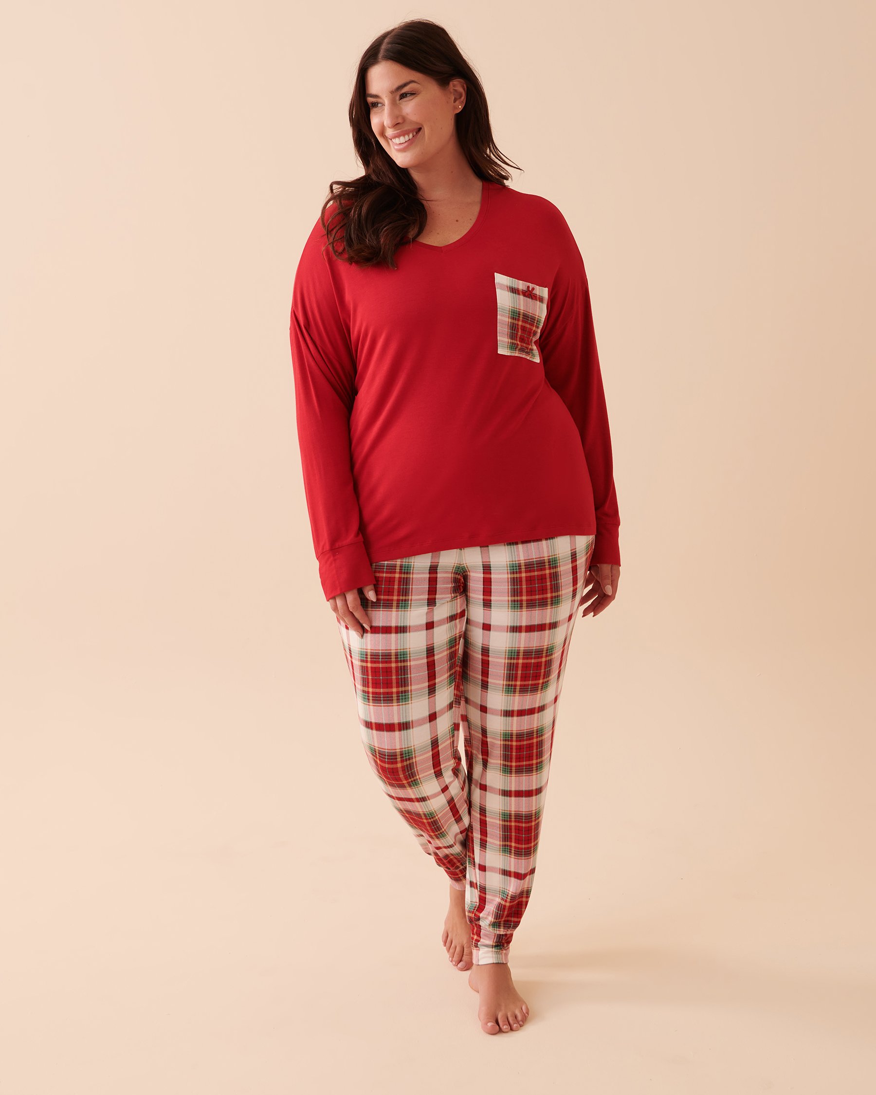 LA VIE EN ROSE Ensemble pyjama manches longues à carreaux Carreaux rouges et verts 40400058 - Voir1