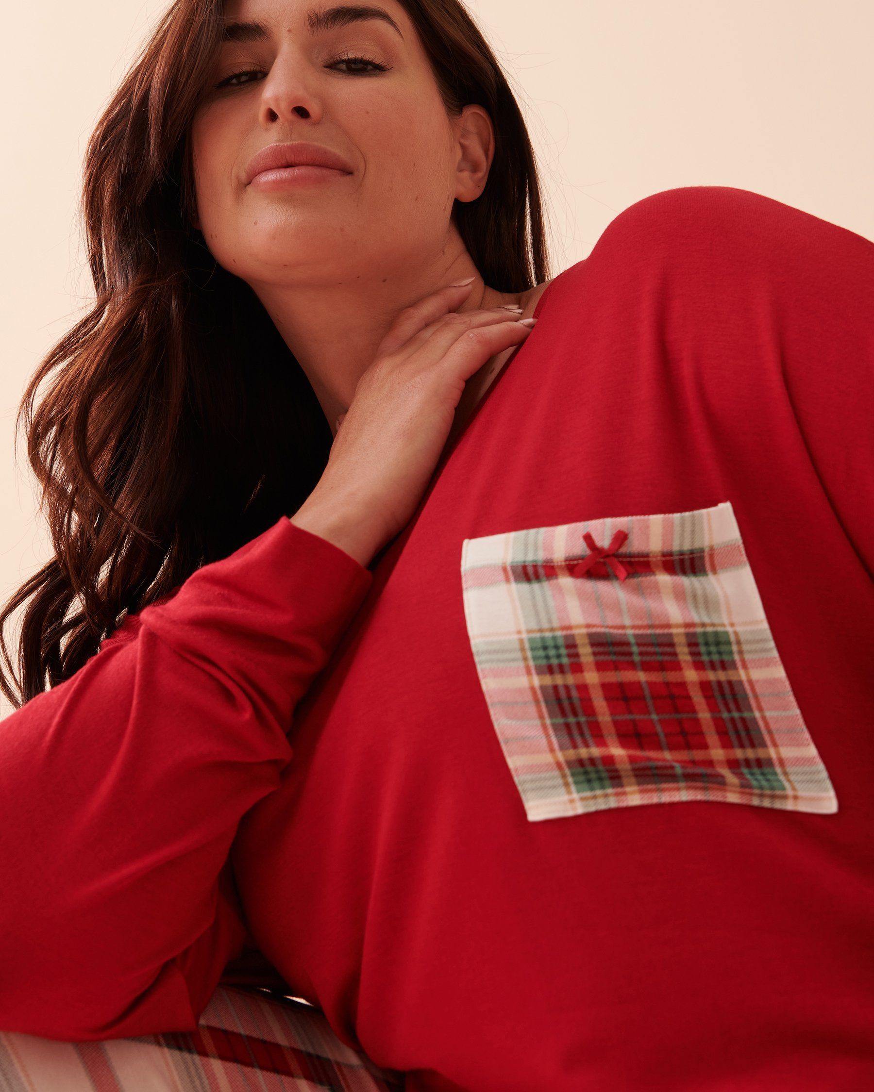 LA VIE EN ROSE Ensemble pyjama manches longues à carreaux Carreaux rouges et verts 40400058 - Voir3