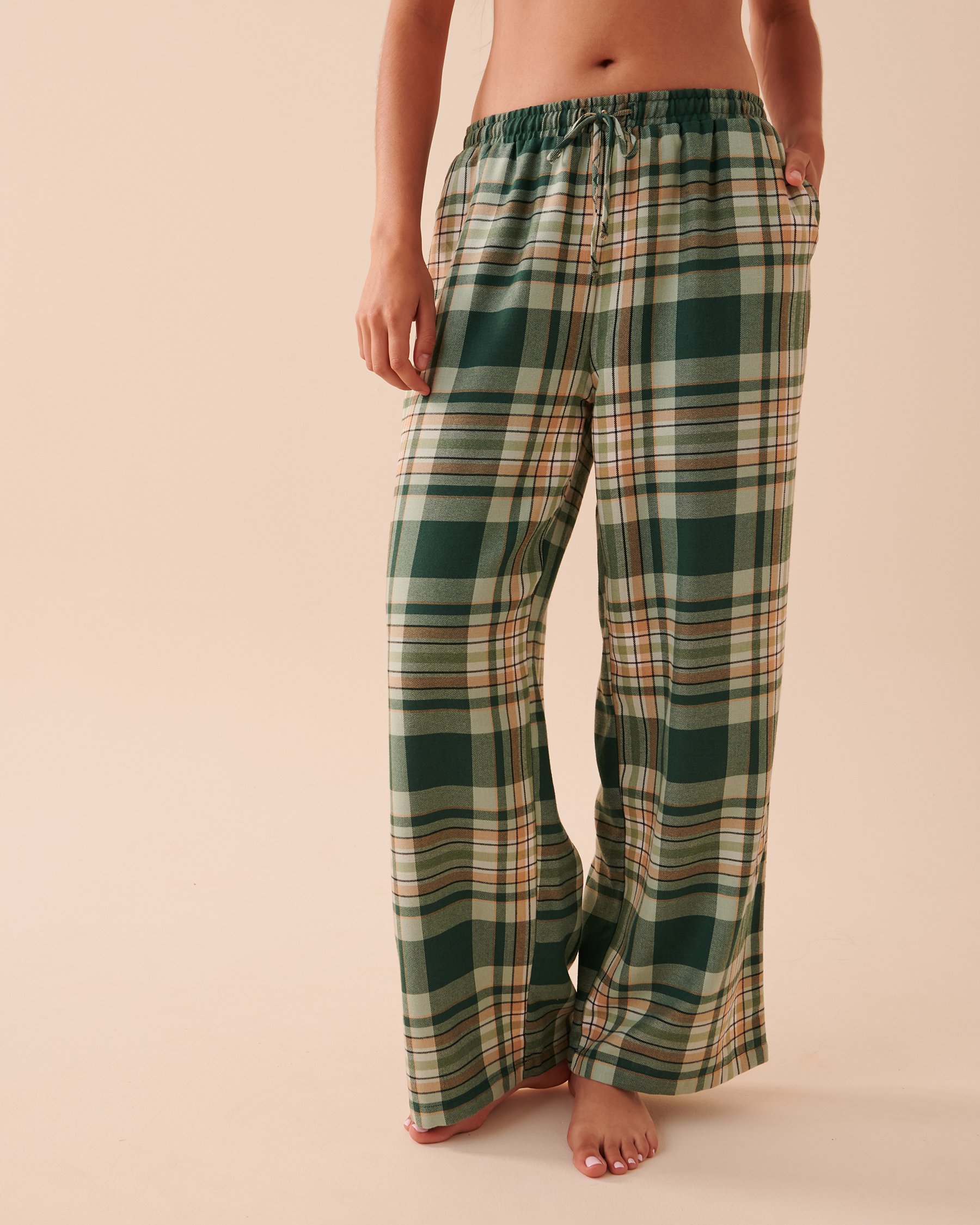 LA VIE EN ROSE Plaid Wide Leg Pajama Pants Green Plaid 40200494 - View1