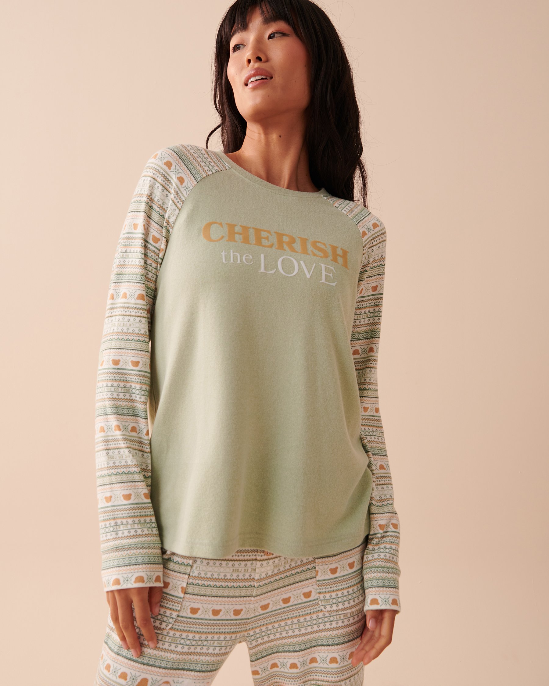 LA VIE EN ROSE Recycled Fibers Fair Isle Crew Neck Shirt Mint Creams Mix 40100510 - View1