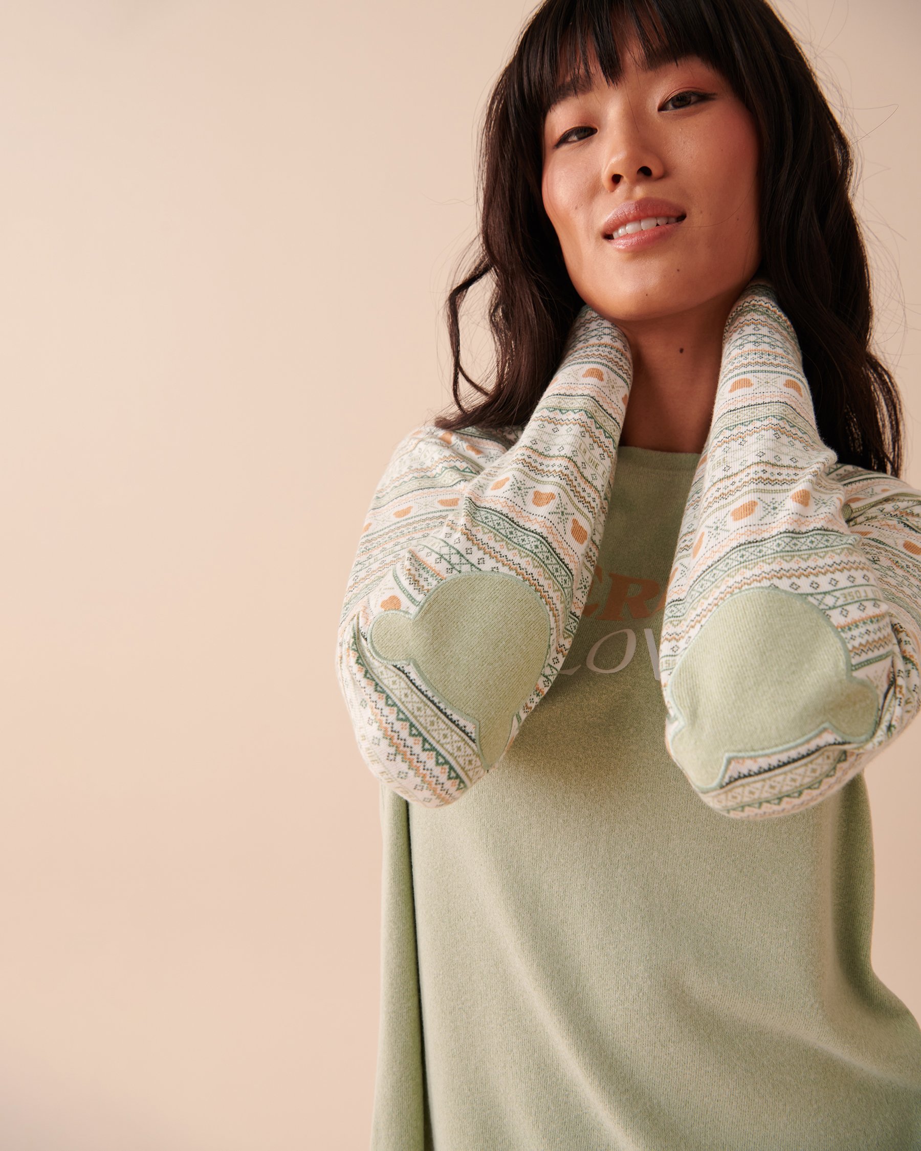 LA VIE EN ROSE Recycled Fibers Fair Isle Crew Neck Shirt Mint Creams Mix 40100510 - View3