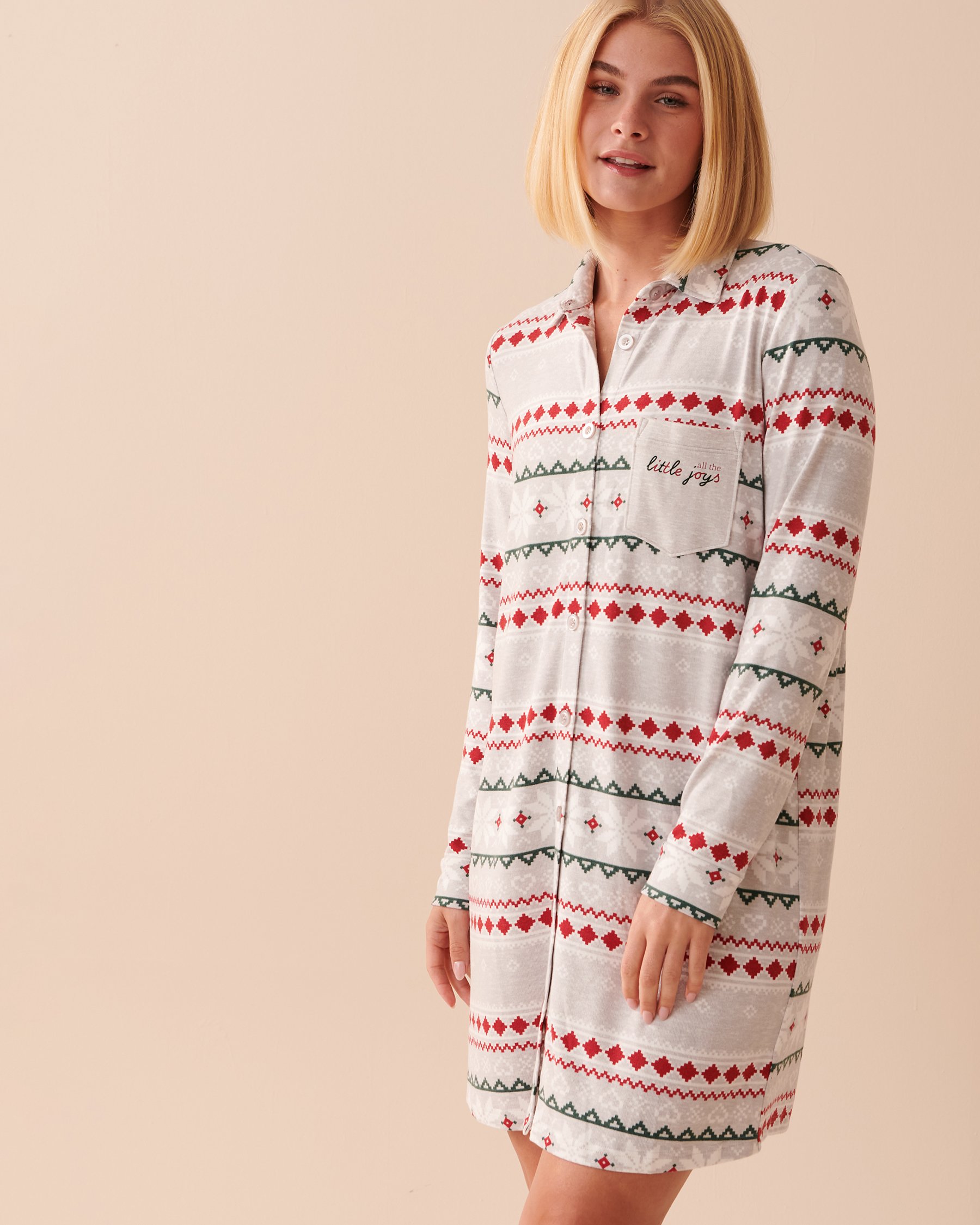 LA VIE EN ROSE Recycled Fibers Fair Isle Long Sleeve Sleepshirt Grey Fair Isle 40500307 - View1