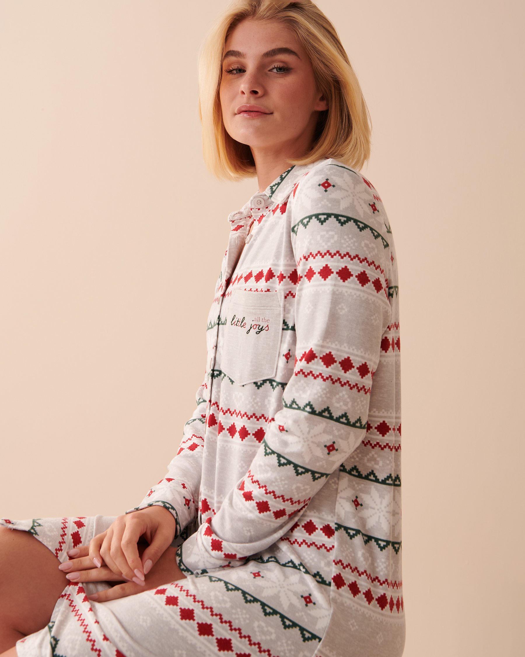 LA VIE EN ROSE Recycled Fibers Fair Isle Long Sleeve Sleepshirt Grey Fair Isle 40500307 - View4