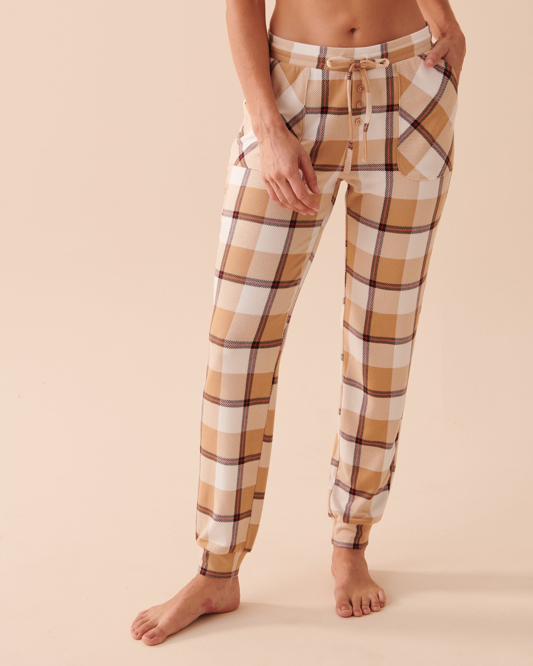 LA VIE EN ROSE Recycled Fibers Fitted Pajama Pants Caramel Plaid 40200491 - View1
