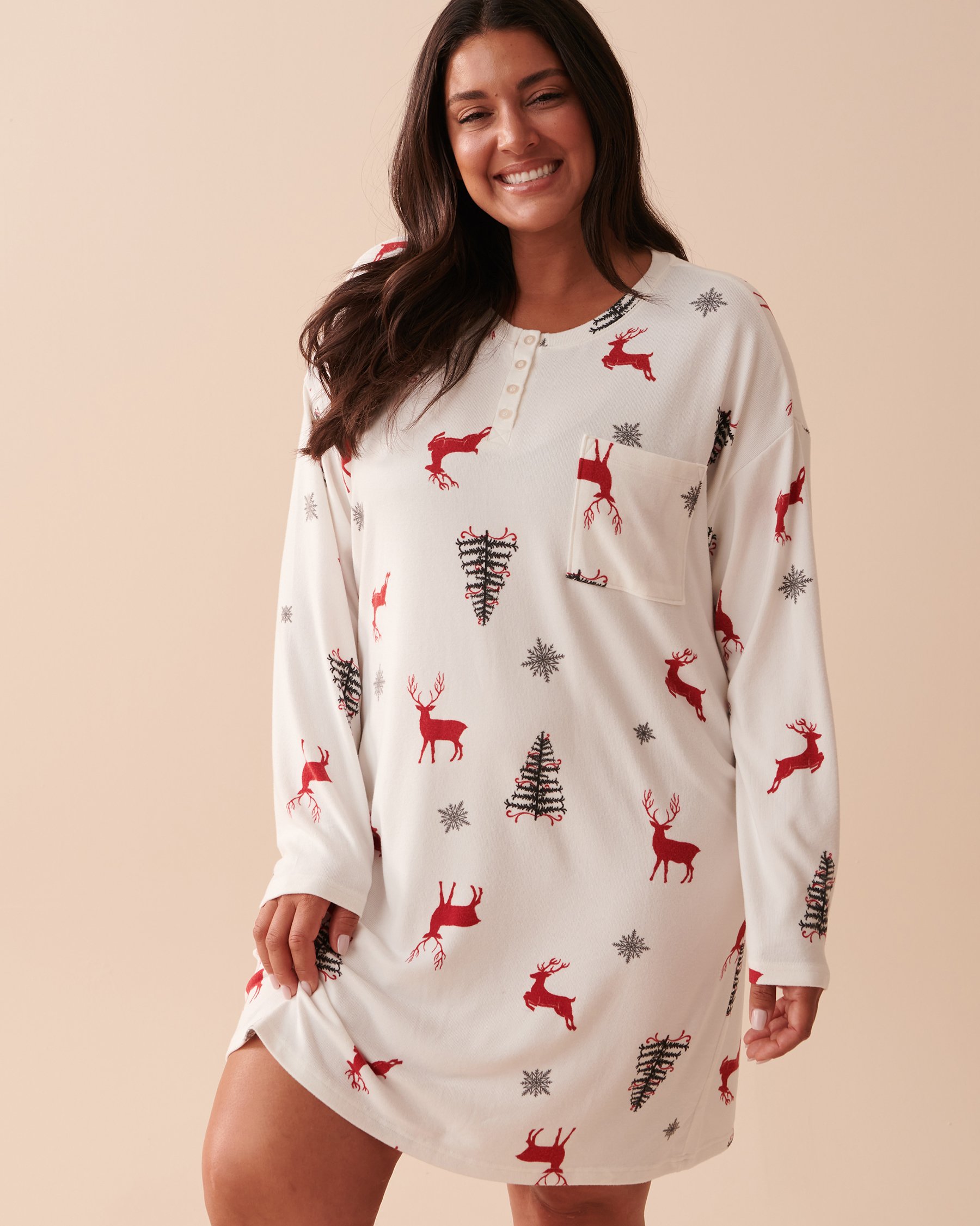 LA VIE EN ROSE Recycled Fibers Long Sleeve Sleepshirt Deer Forest 40500306 - View1