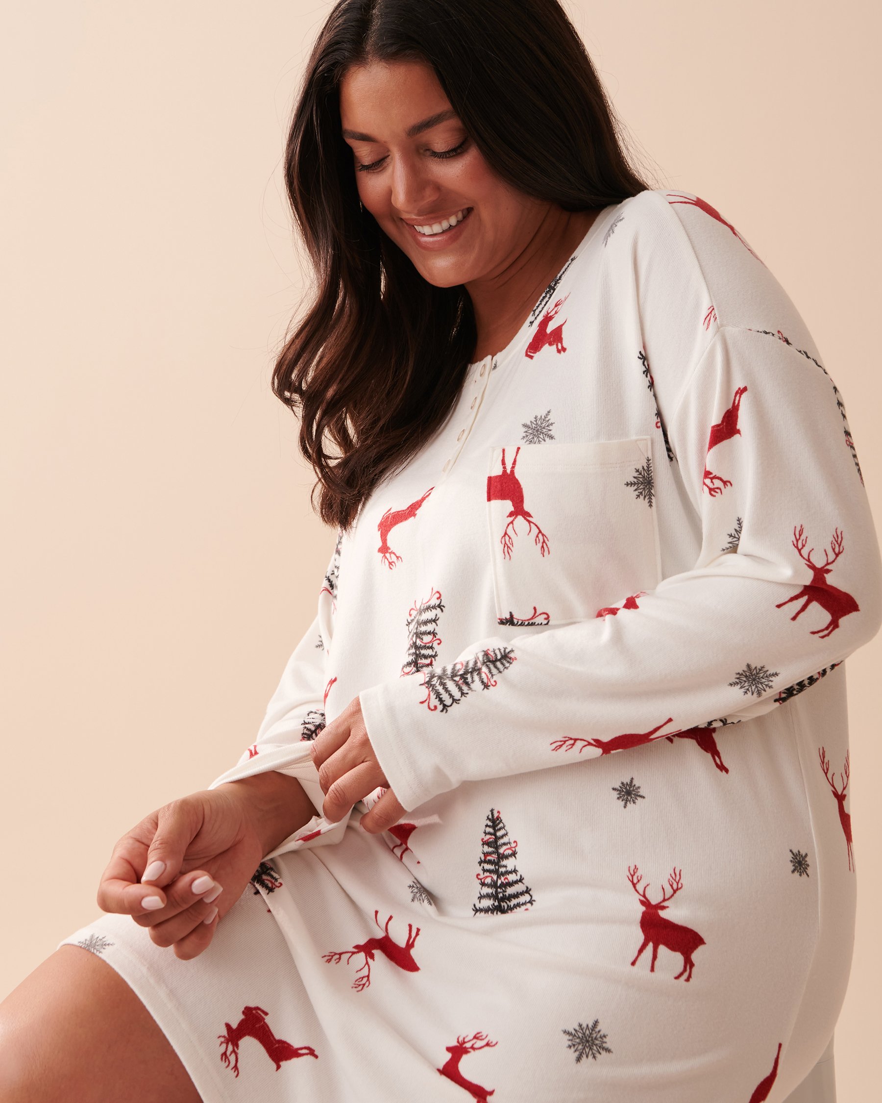 LA VIE EN ROSE Recycled Fibers Long Sleeve Sleepshirt Deer Forest 40500306 - View3