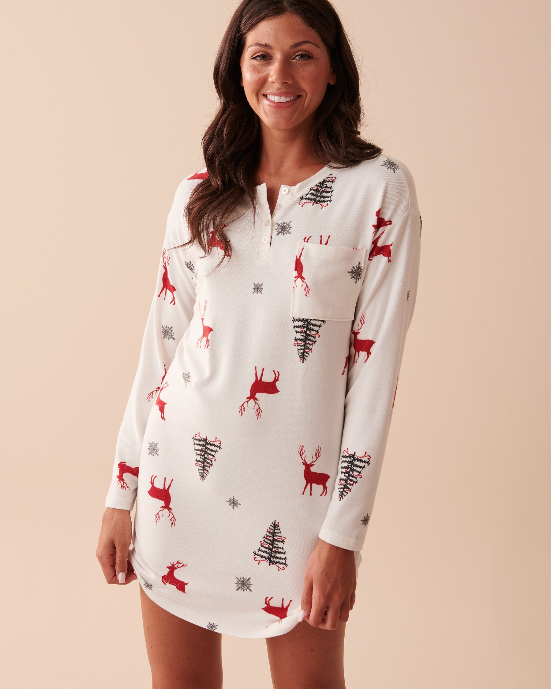 LA VIE EN ROSE Recycled Fibers Long Sleeve Sleepshirt Deer Forest 40500306 - View4