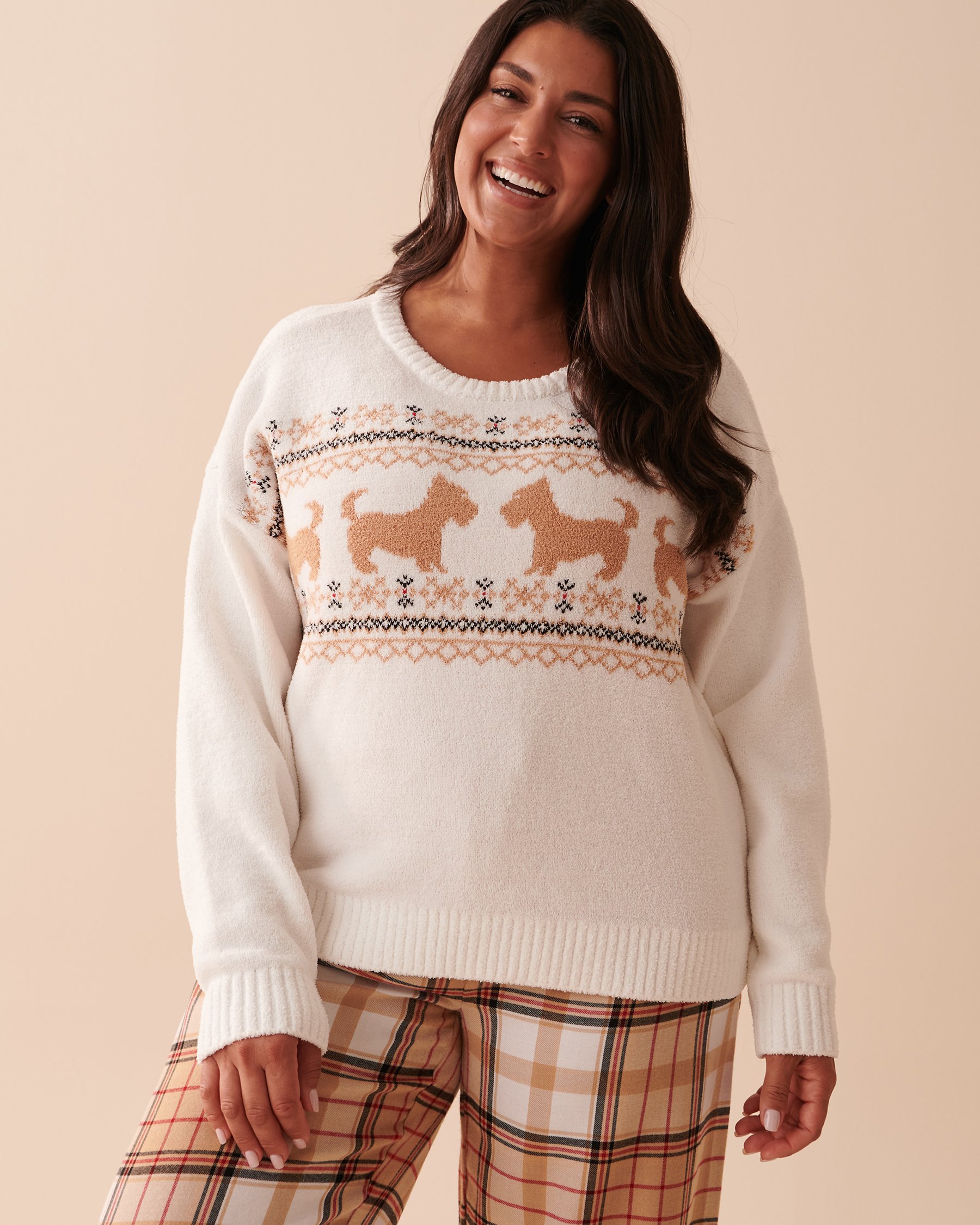 LA VIE EN ROSE Scottie Print Chenille Long Sleeve Shirt Snow White 40100516 - View1