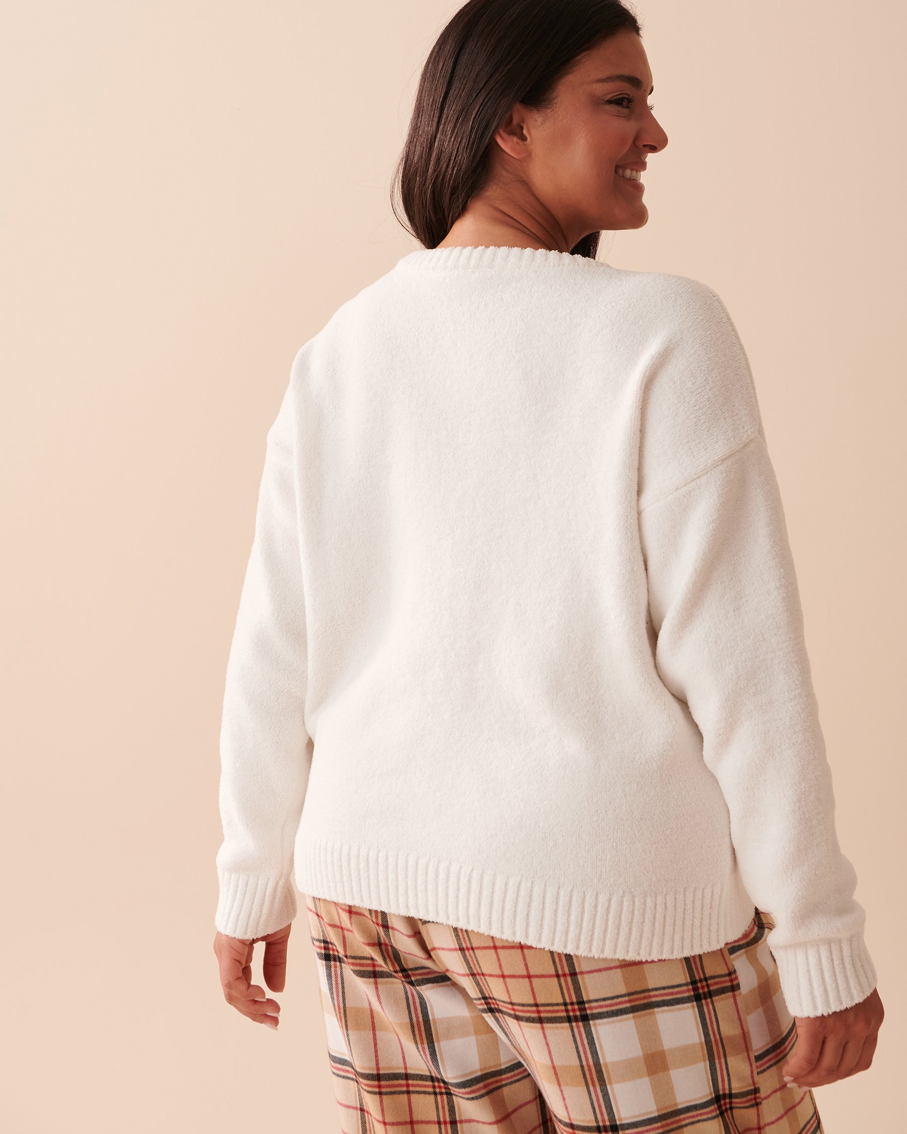 LA VIE EN ROSE Scottie Print Chenille Long Sleeve Shirt Snow White 40100516 - View2