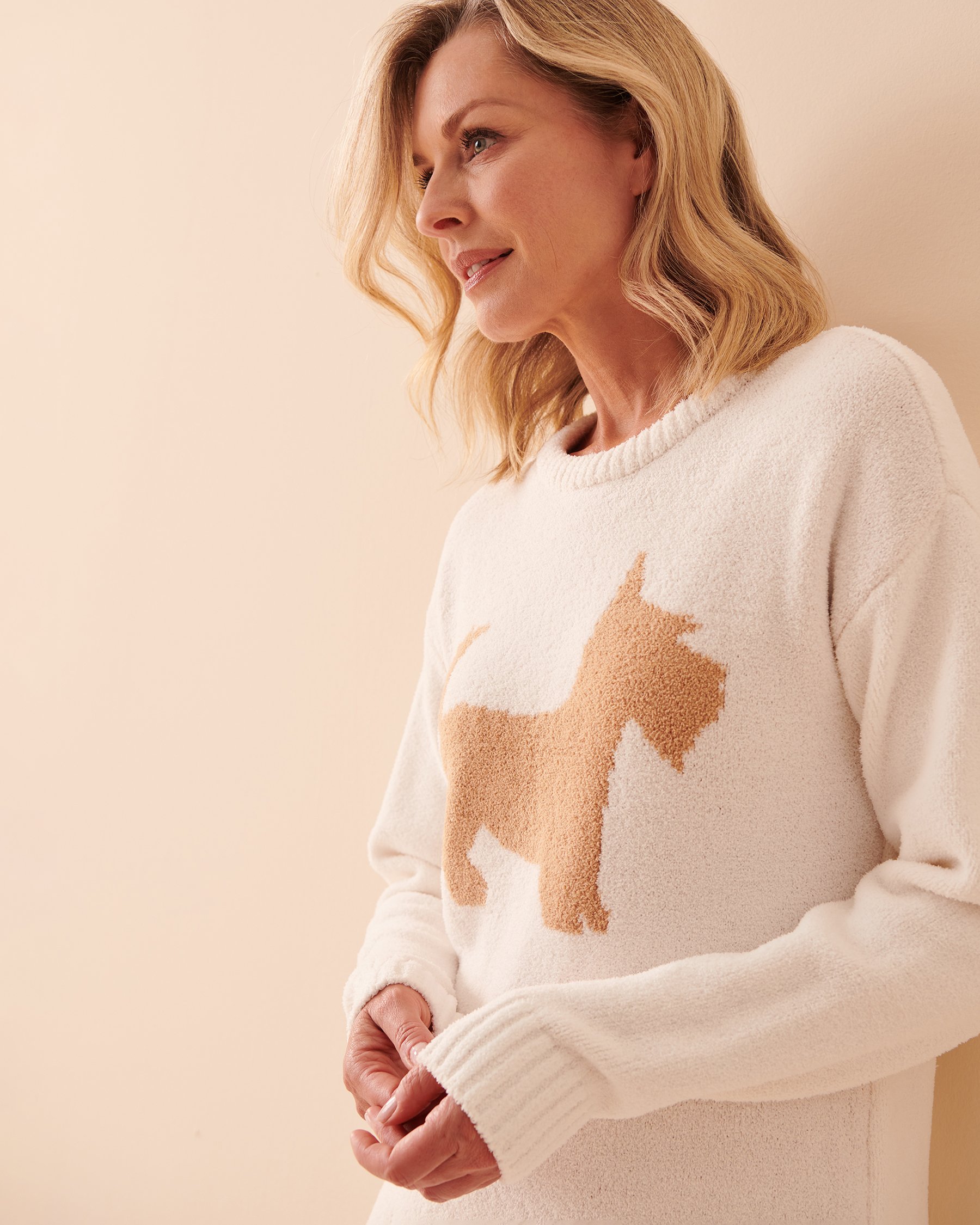 LA VIE EN ROSE Scottie Print Chenille Long Sleeve Sleepshirt Snow White 40500320 - View3