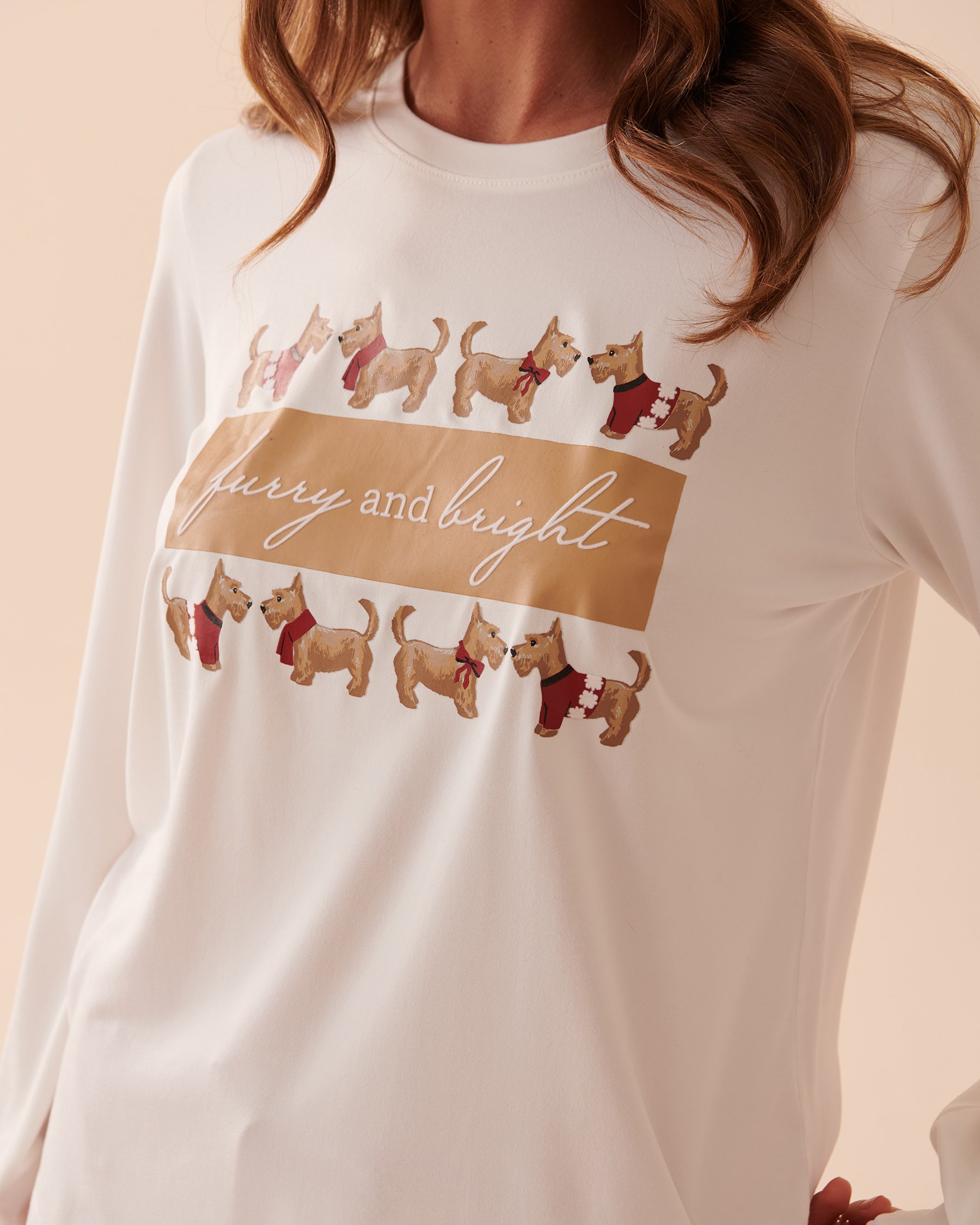 LA VIE EN ROSE Scottie Print Super Soft Long Sleeve Shirt Snow White 40100500 - View1