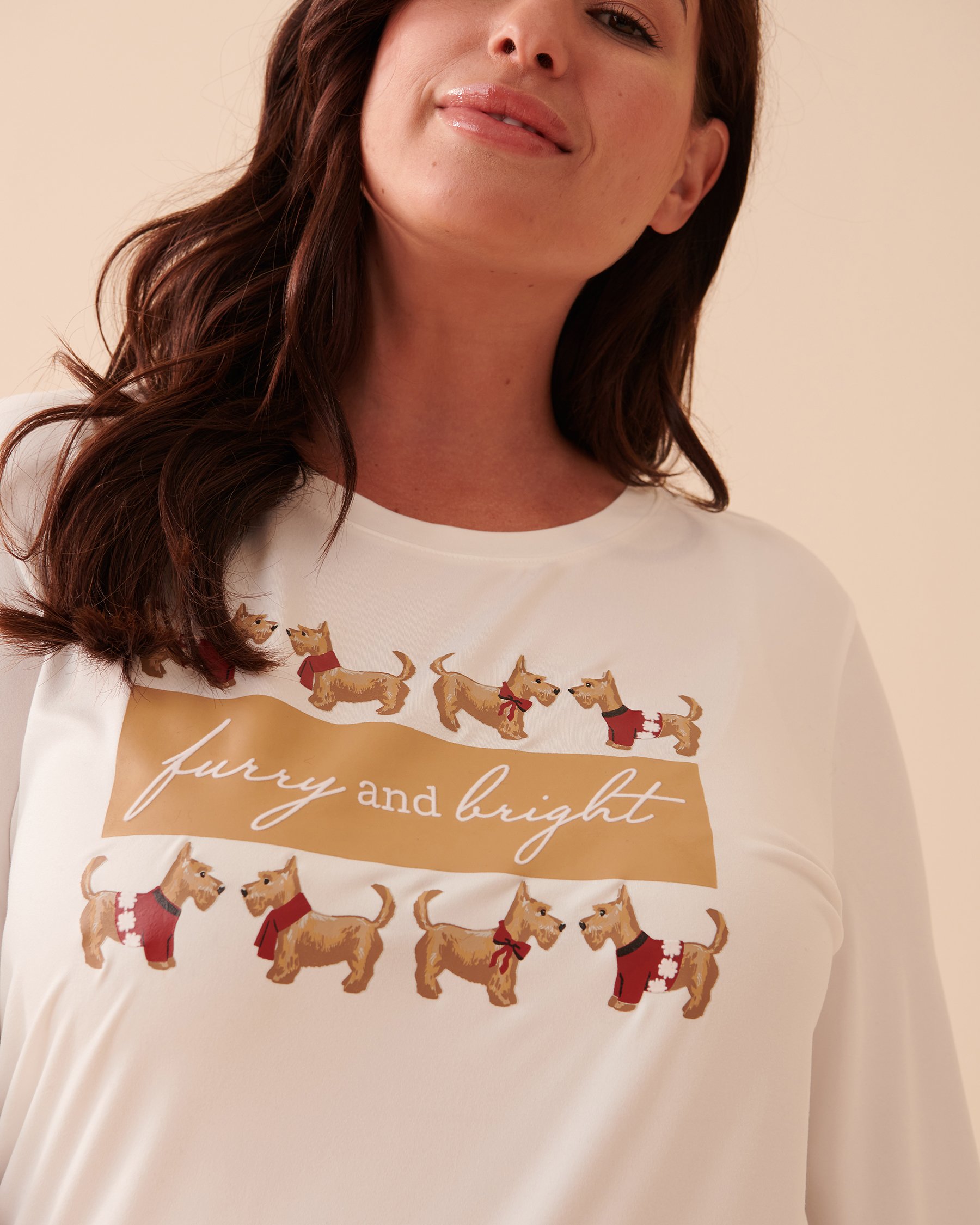 LA VIE EN ROSE Scottie Print Super Soft Long Sleeve Shirt Snow White 40100500 - View5