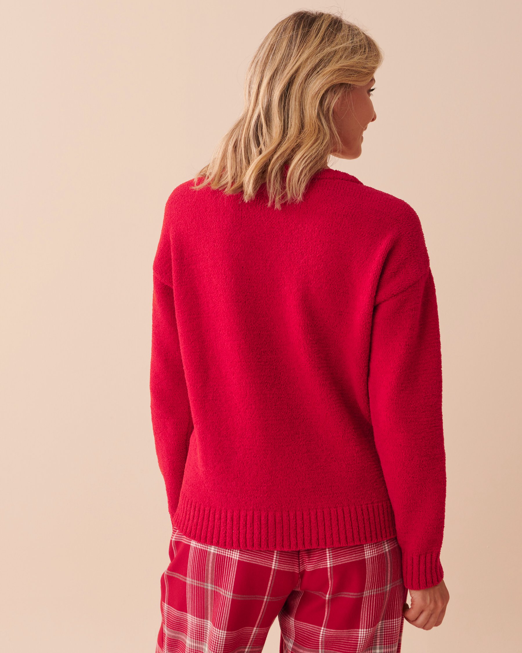 LA VIE EN ROSE Chandail en chenille à flocons Rouge festif 40100516 - Voir2