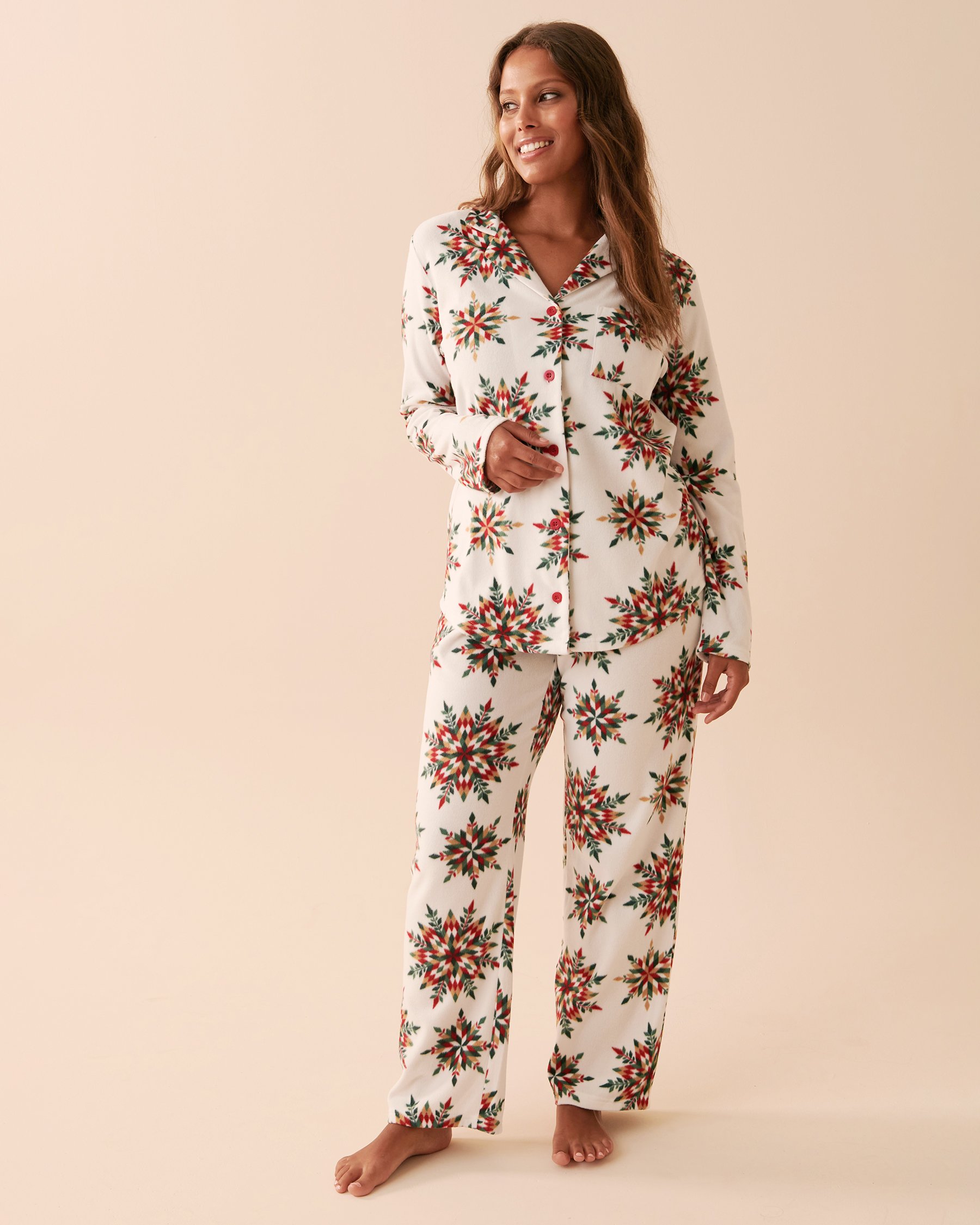 LA VIE EN ROSE Snowflakes Micropolar PJ Set Holiday Snowflakes 40400054 - View3