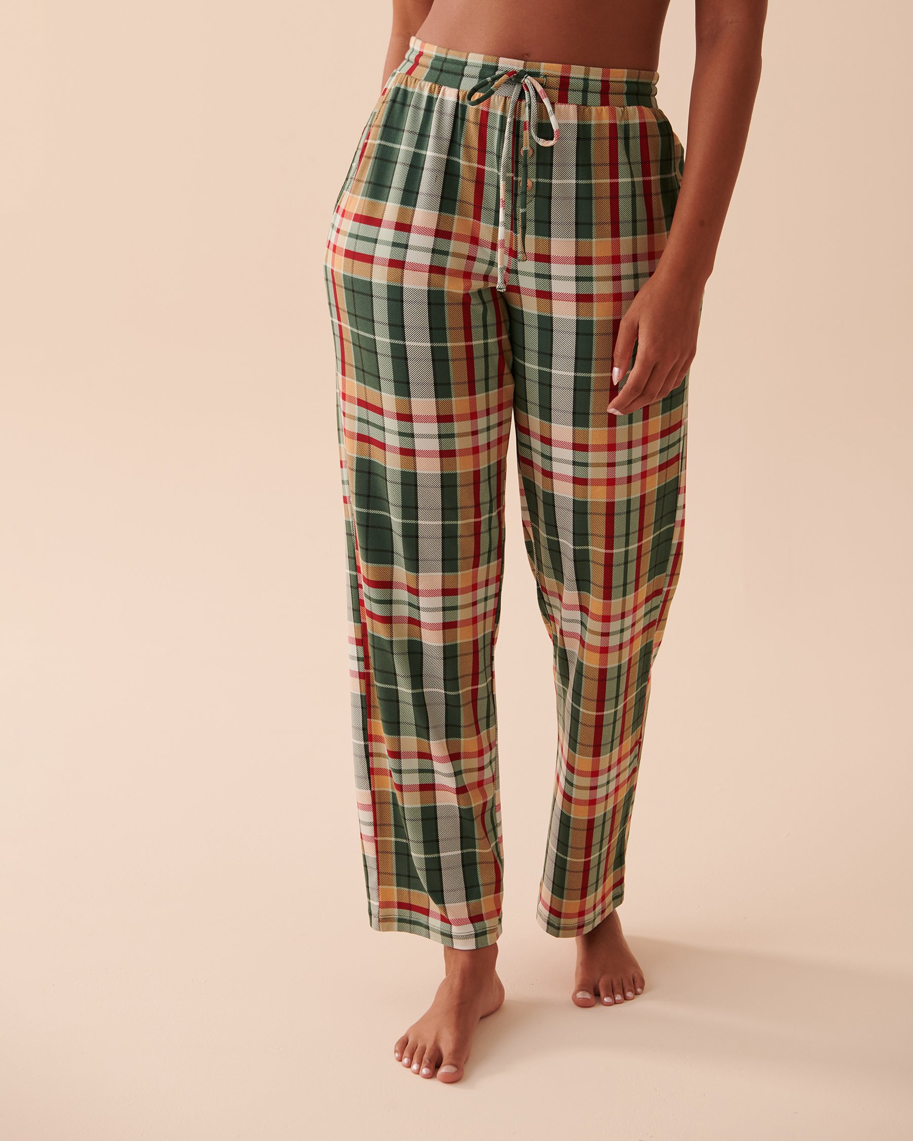 LA VIE EN ROSE Super Soft Plaid Pajama Pants Green and Caramel Plaid 40200509 - View1