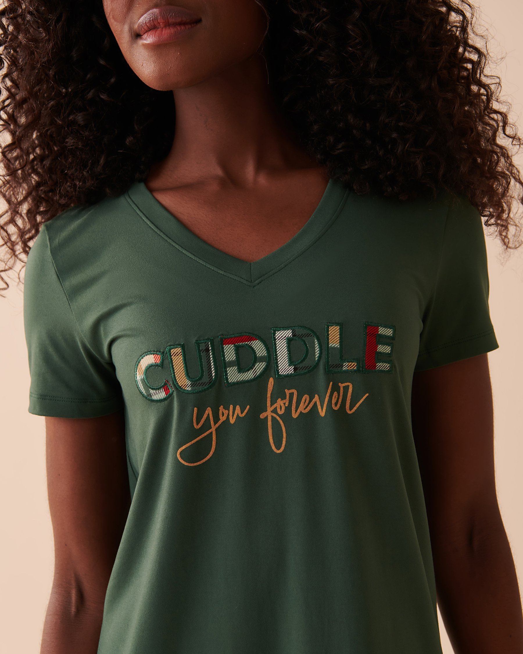 LA VIE EN ROSE Chemise de nuit manches courtes ultra douce Vert sapin 40500321 - View3