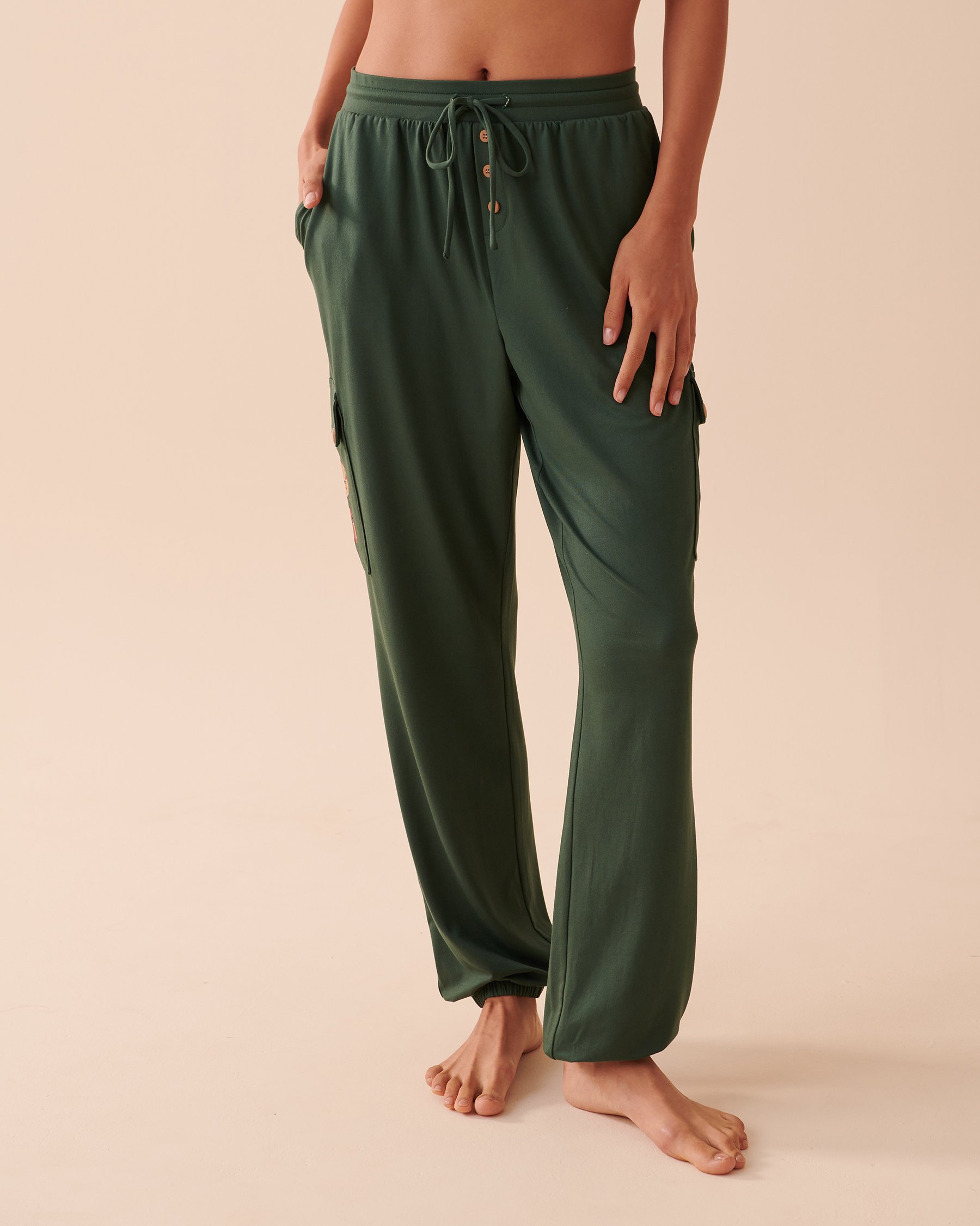 LA VIE EN ROSE Teddy Bear Super Soft Cargo Pants Pine Green 40200510 - View1