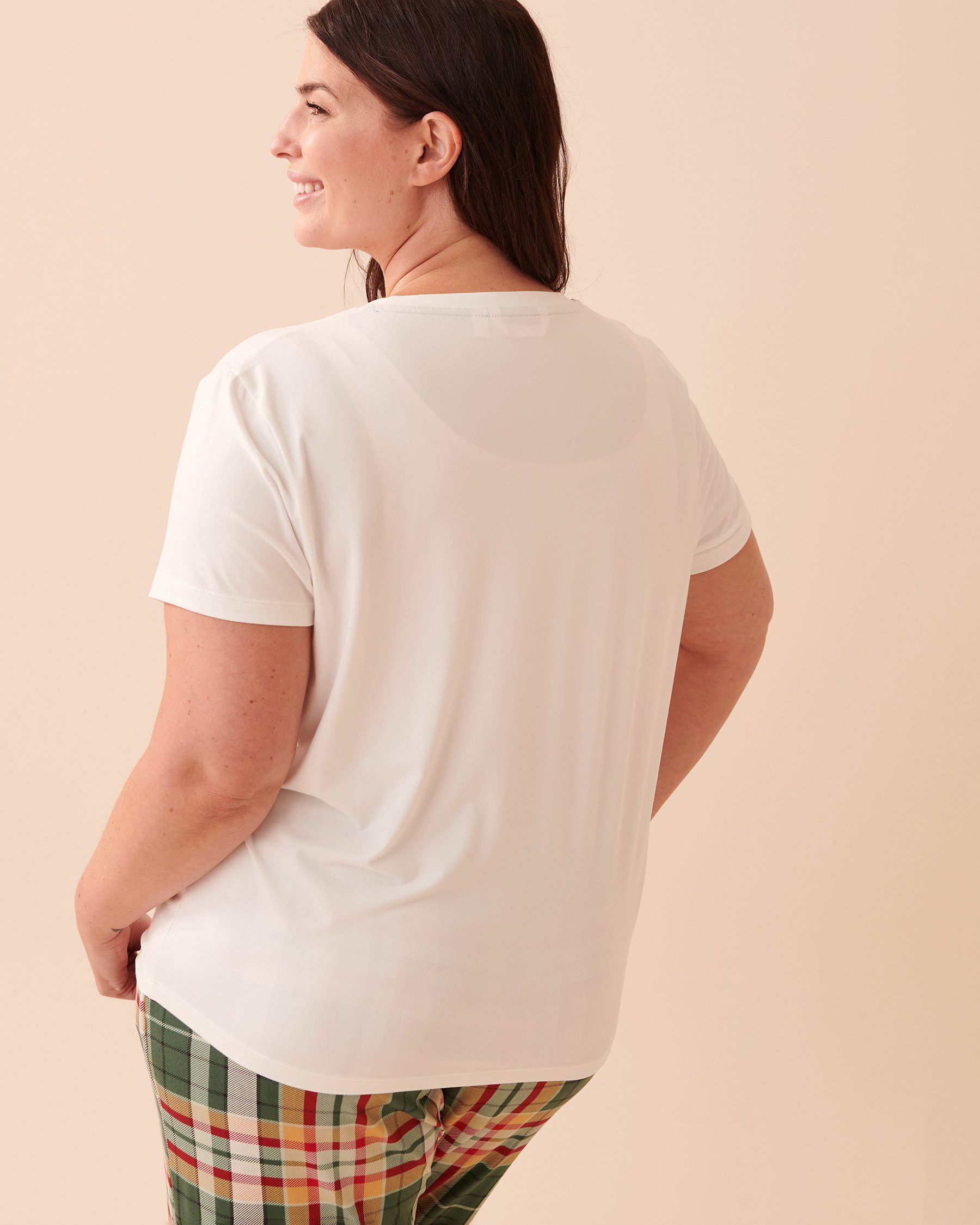 LA VIE EN ROSE T-shirt col en V ultra doux à motif ourson Blanc neige 40100521 - View1