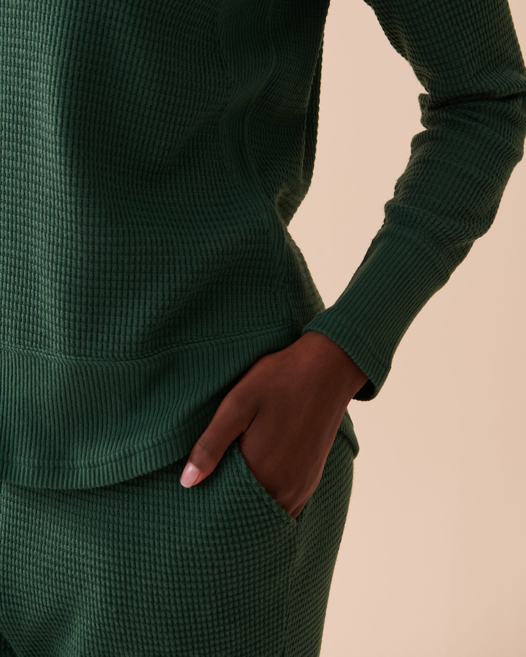 LA VIE EN ROSE Waffle Knit Long Sleeve Shirt Pine Green 40100514 - View3