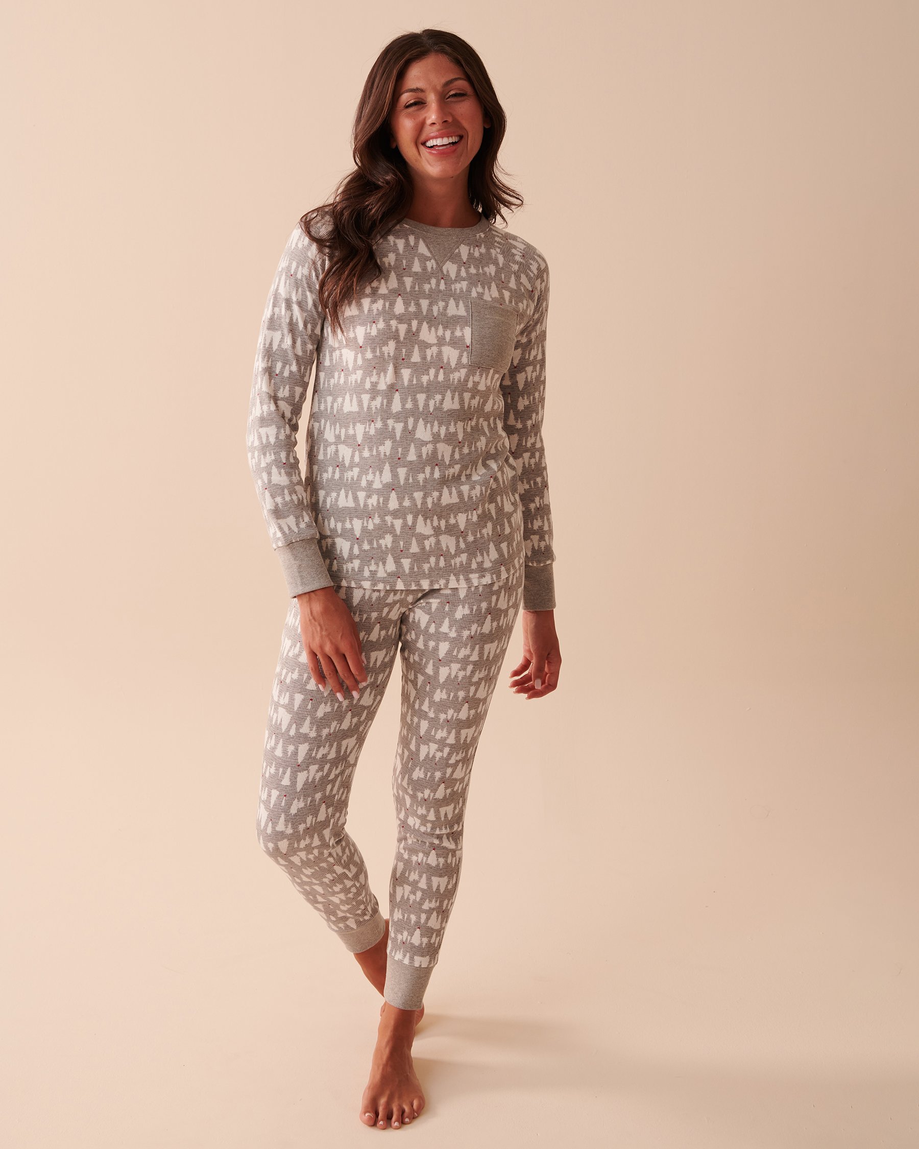 LA VIE EN ROSE Winter Print Waffle Knit PJ Set Snowy Forest 40400059 - View1