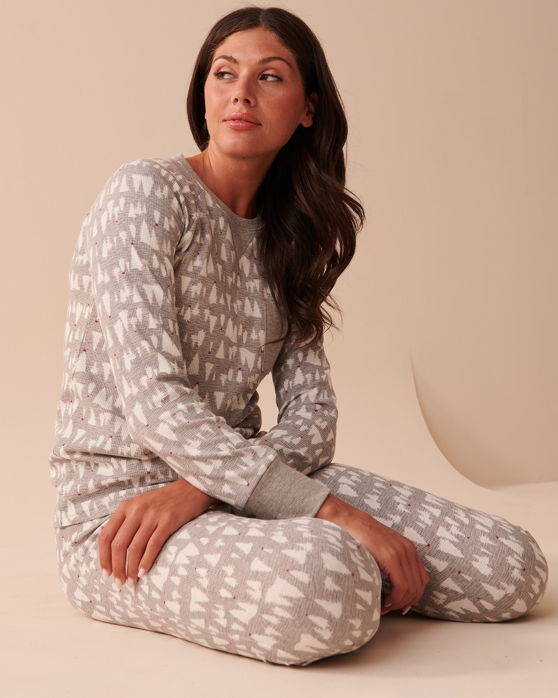 LA VIE EN ROSE Winter Print Waffle Knit PJ Set Snowy Forest 40400059 - View3
