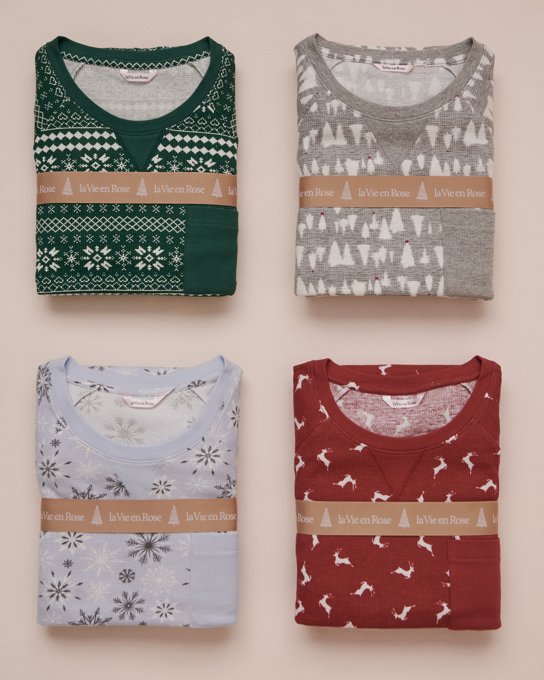 LA VIE EN ROSE Winter Print Waffle Knit PJ Set Snowy Forest 40400059 - View6