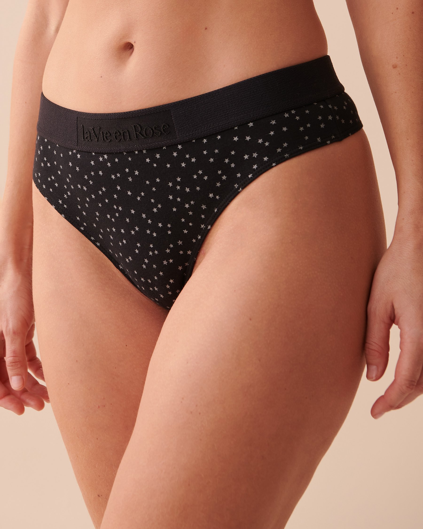 LA VIE EN ROSE Cotton and Logo Elastic Band Thong Panty Starry Sky 20100370 - View1
