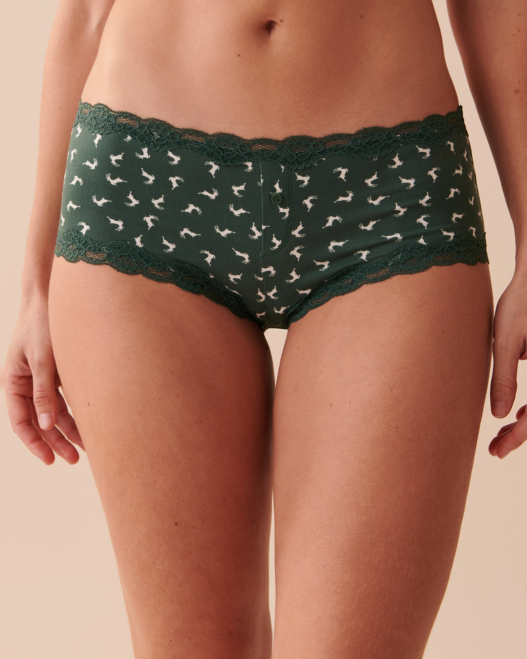 LA VIE EN ROSE Super Soft Lace Detail Boyleg Panty Green Deer 20100386 - View1