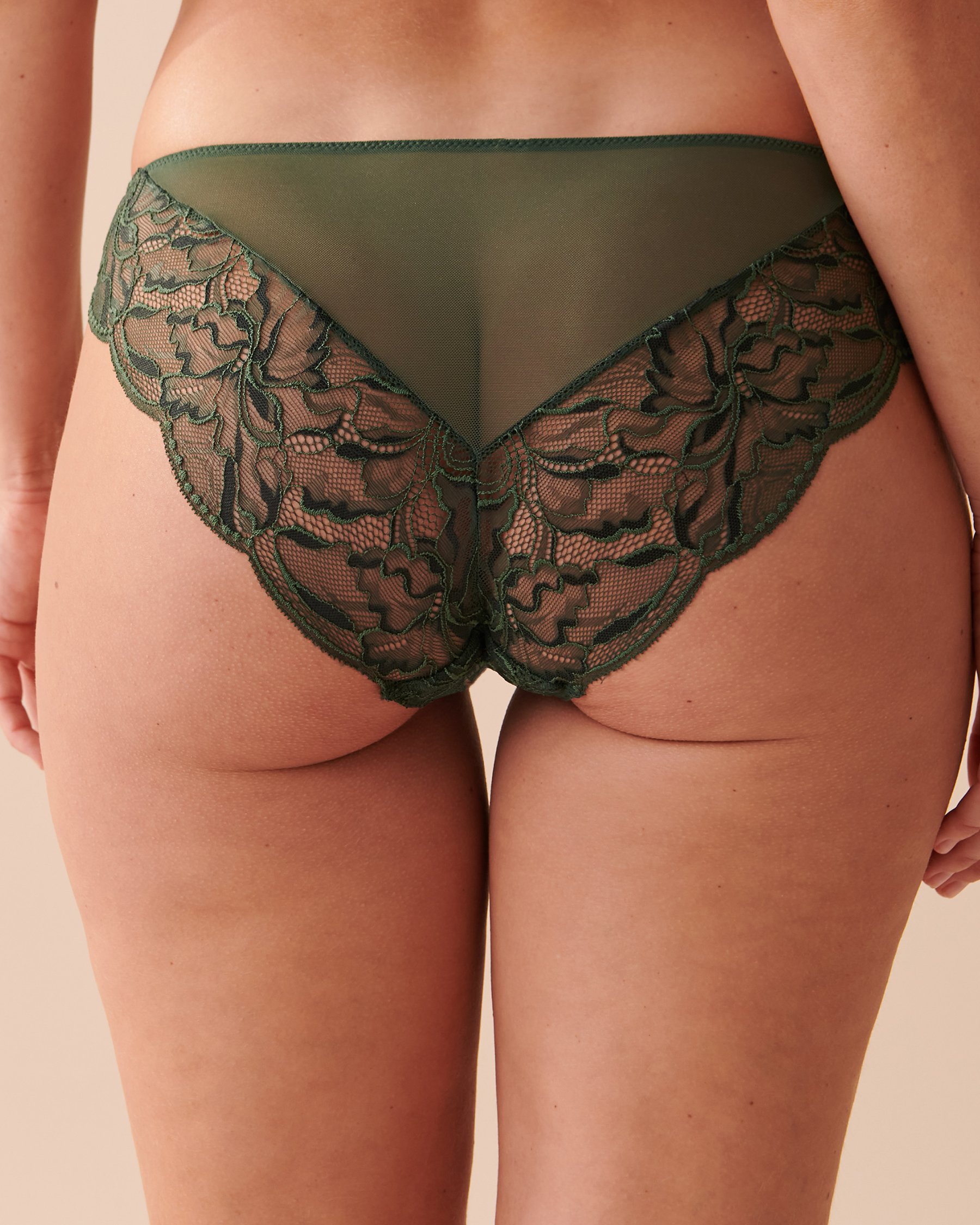 LA VIE EN ROSE Culotte bikini dentelle et résille Vert sapin 20200415 - Voir2