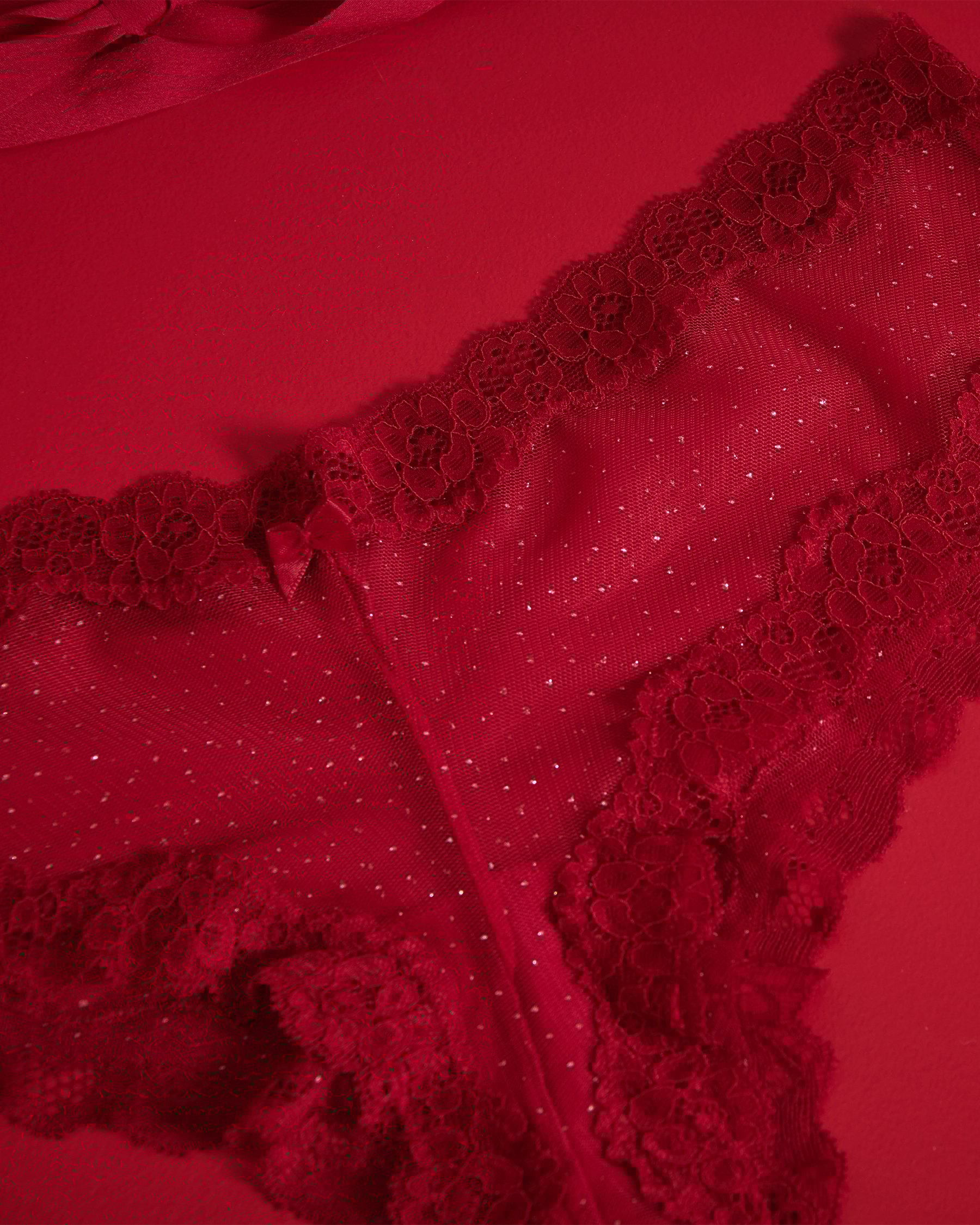 LA VIE EN ROSE Glitter Dots Mesh and Lace Trim Cheeky Panty Jingle Red 20200419 - View3