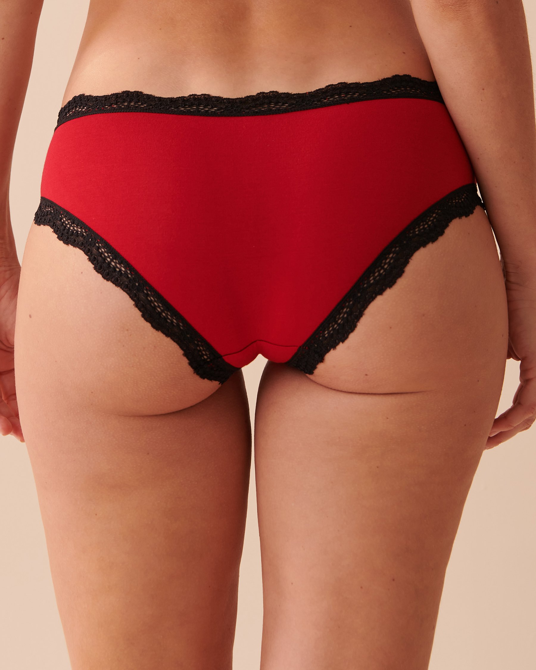 LA VIE EN ROSE Modal and Lace Trim Hiphugger Panty Jingle Red 20100381 - View2