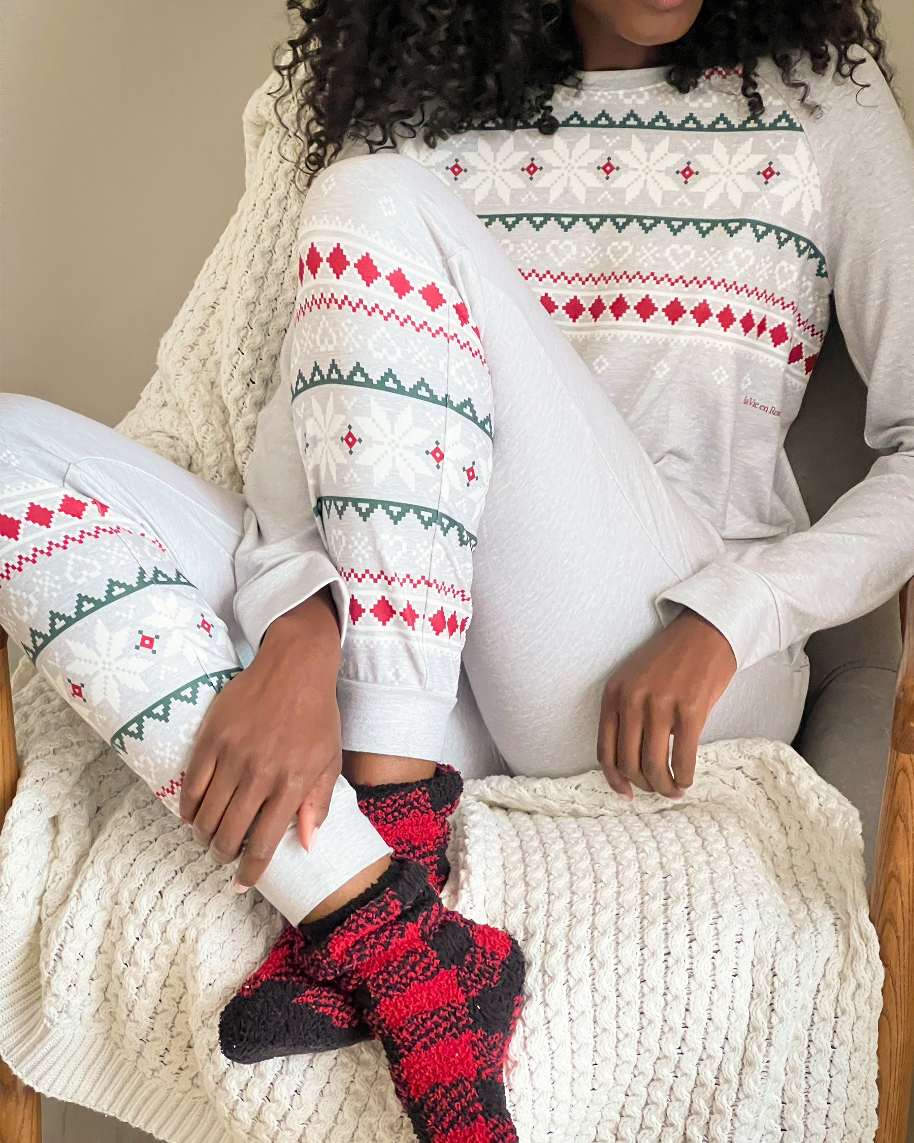 LA VIE EN ROSE Recycled Fibers Fair Isle Crew Neck Shirt Stardust 40100510 - View4