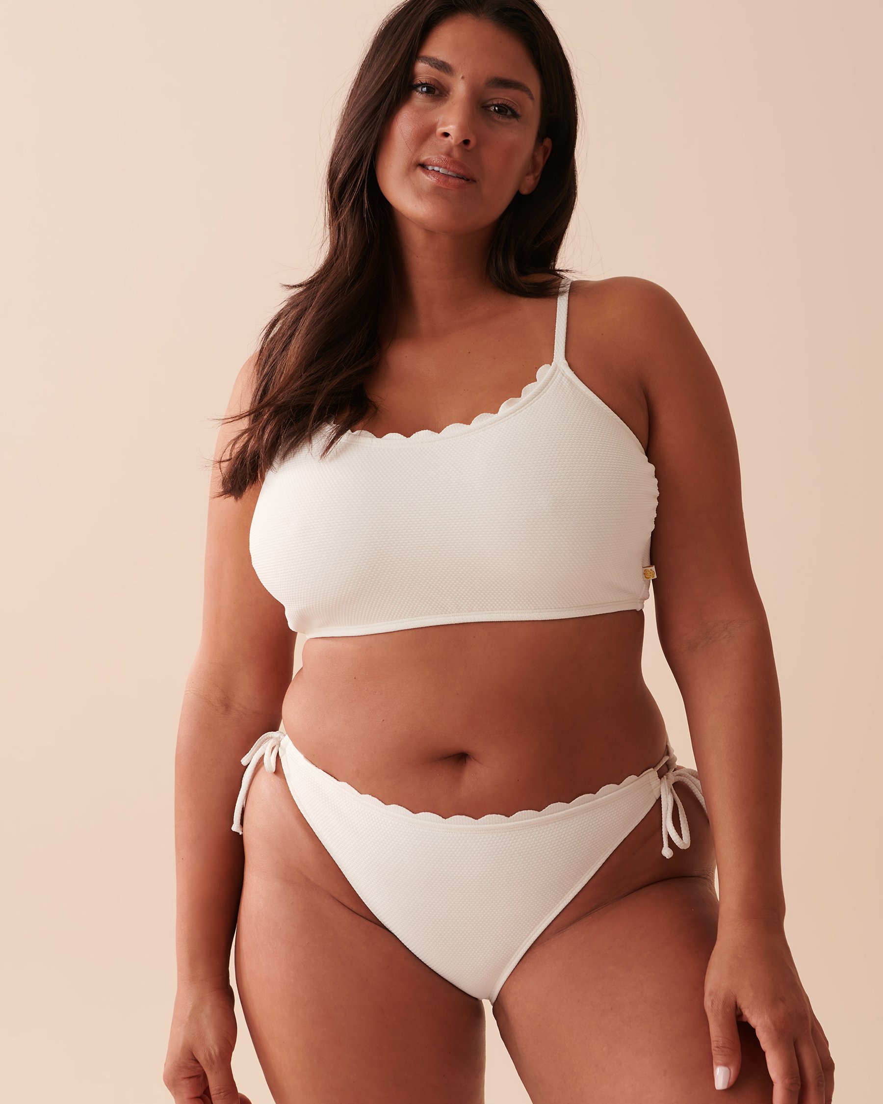 LA VIE EN ROSE AQUA POPCORN TEXTURED Side Tie Brazilian Bikini Bottom Coconut milk 70300505 - View3