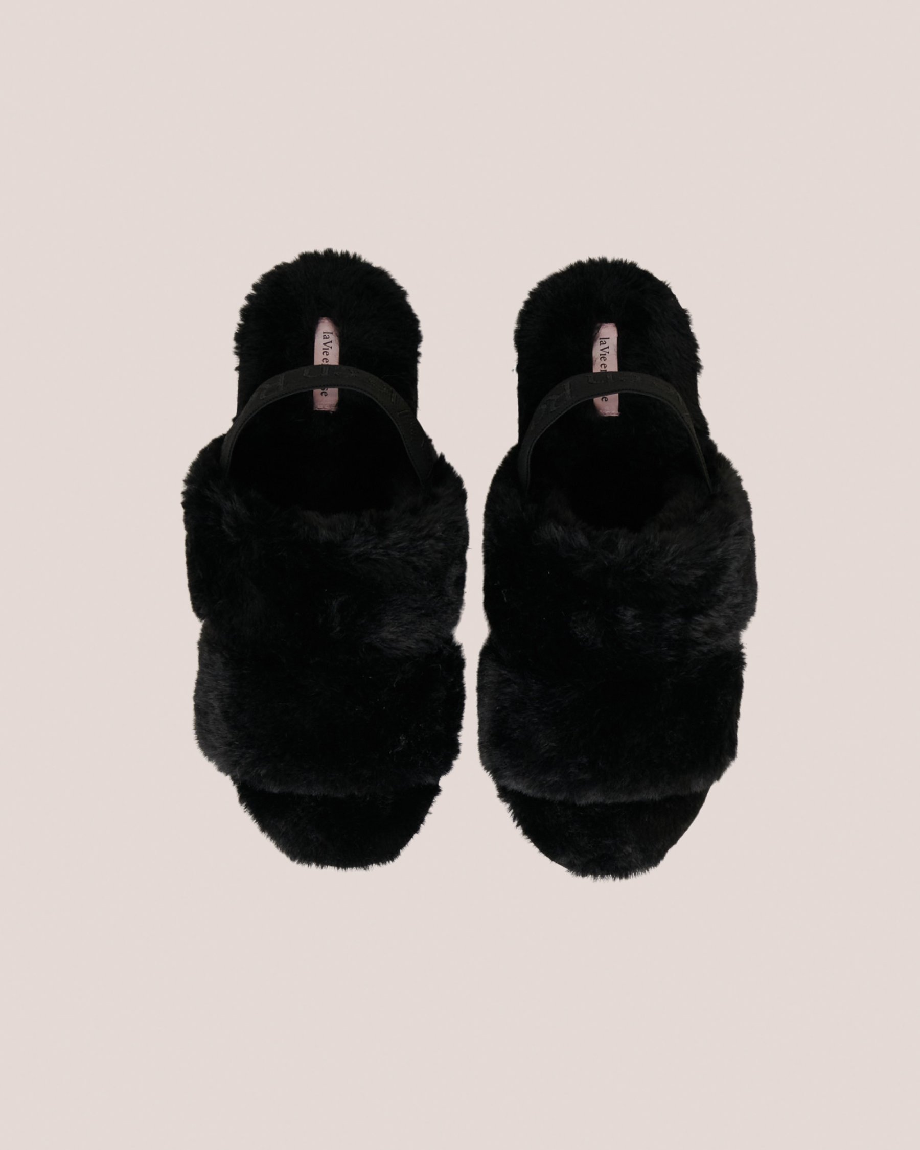 LA VIE EN ROSE Pantoufles mules ouvertes en peluche Noir 40700249 - Voir4